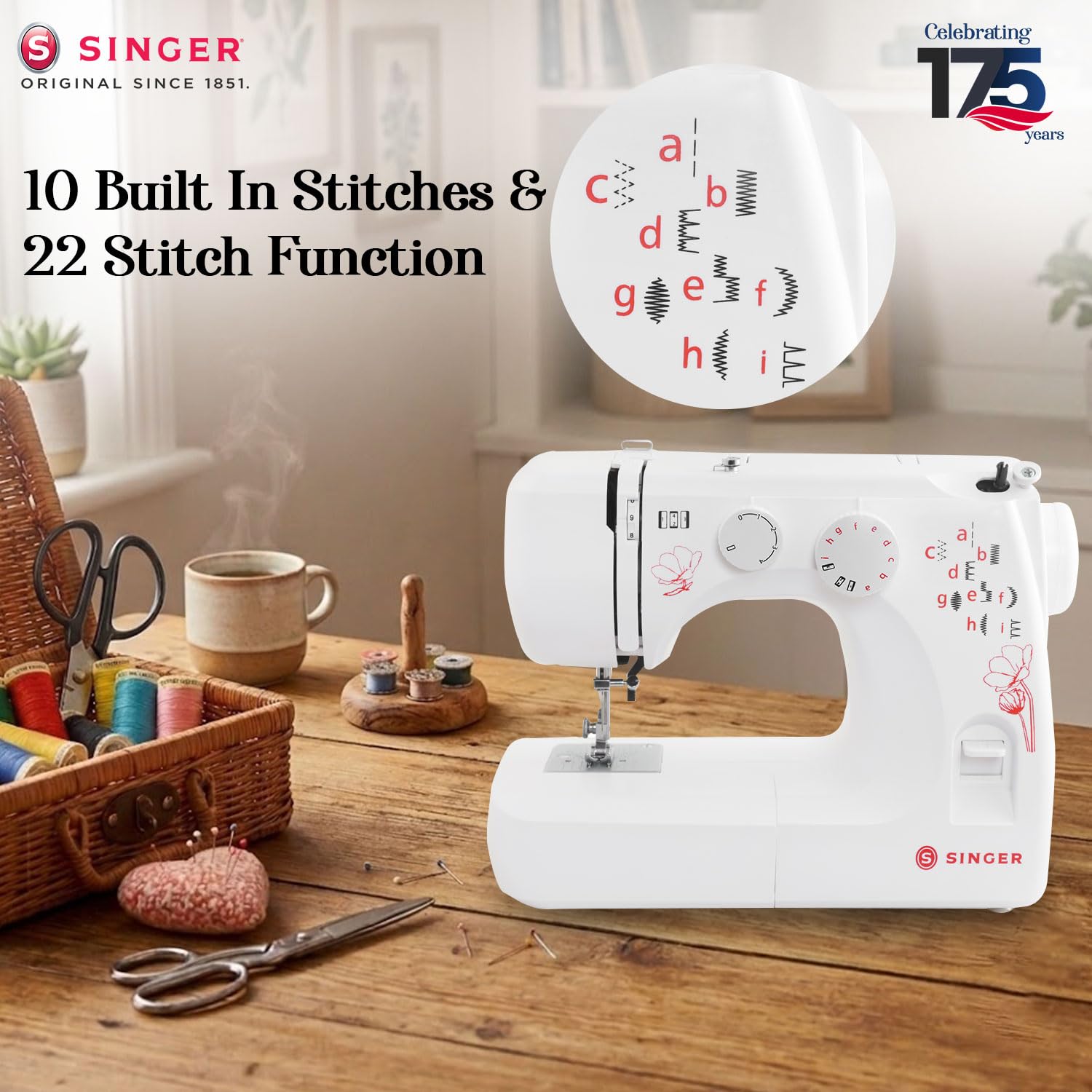 SINGER 1310 Automatic Zig Zag Electric Sewing Machine | 10 Built-in Stitches & 22 Stitch Functions | Powerful 60 W Motor | 4-Step Buttonhole | Length Dial | LED Light | Metal Frame | 2 Years Warranty — Amazon image 3