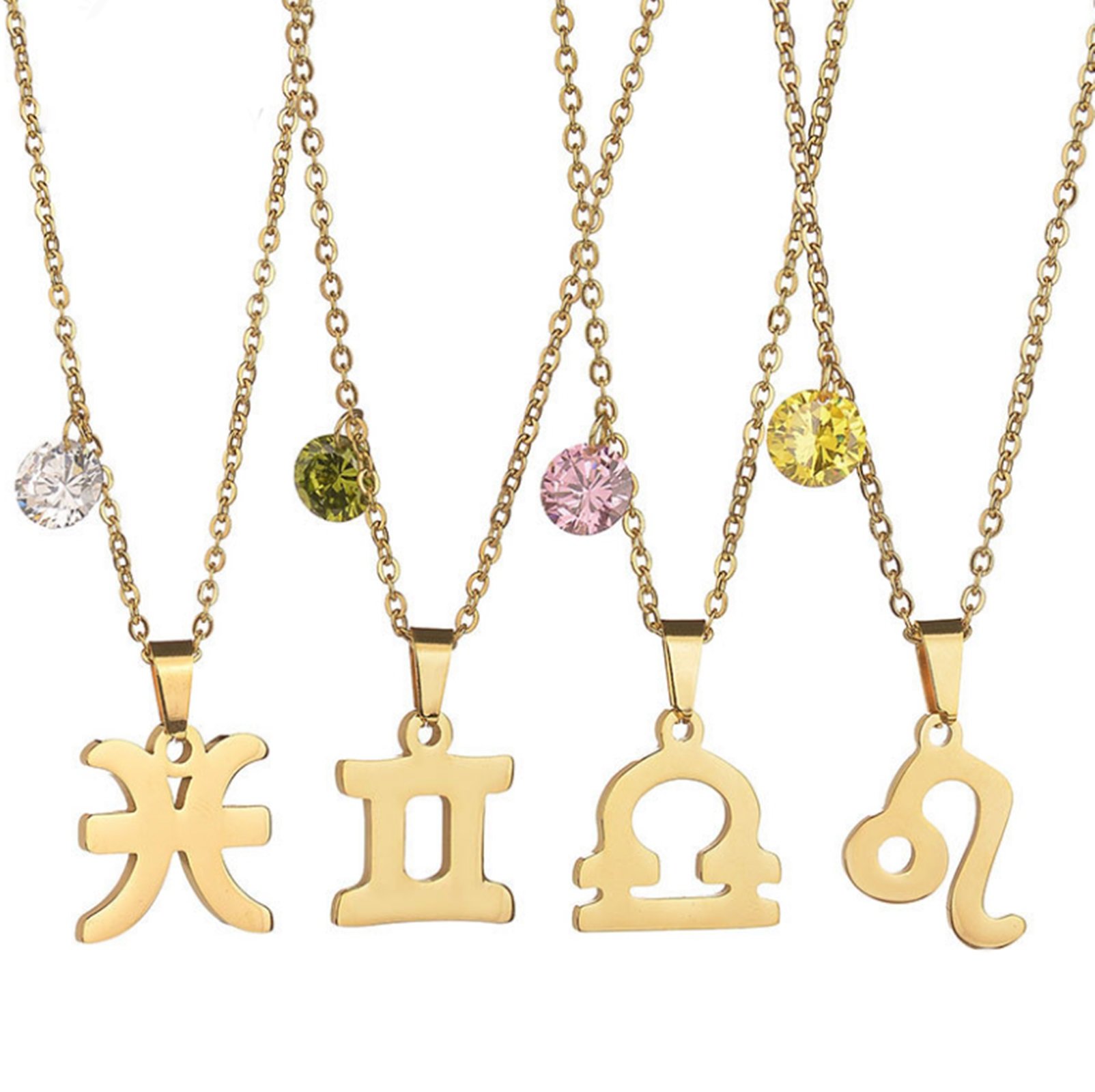 AooazJewellery Necklace with Pendant 12 Zodiac Signs Birthstone Zirconia Crystal Pendant Constellation Chain 19.68 Inch Rolo Chain Engraving for Men and Women Gold - Capricorn, Cubic Zirconia Crystal