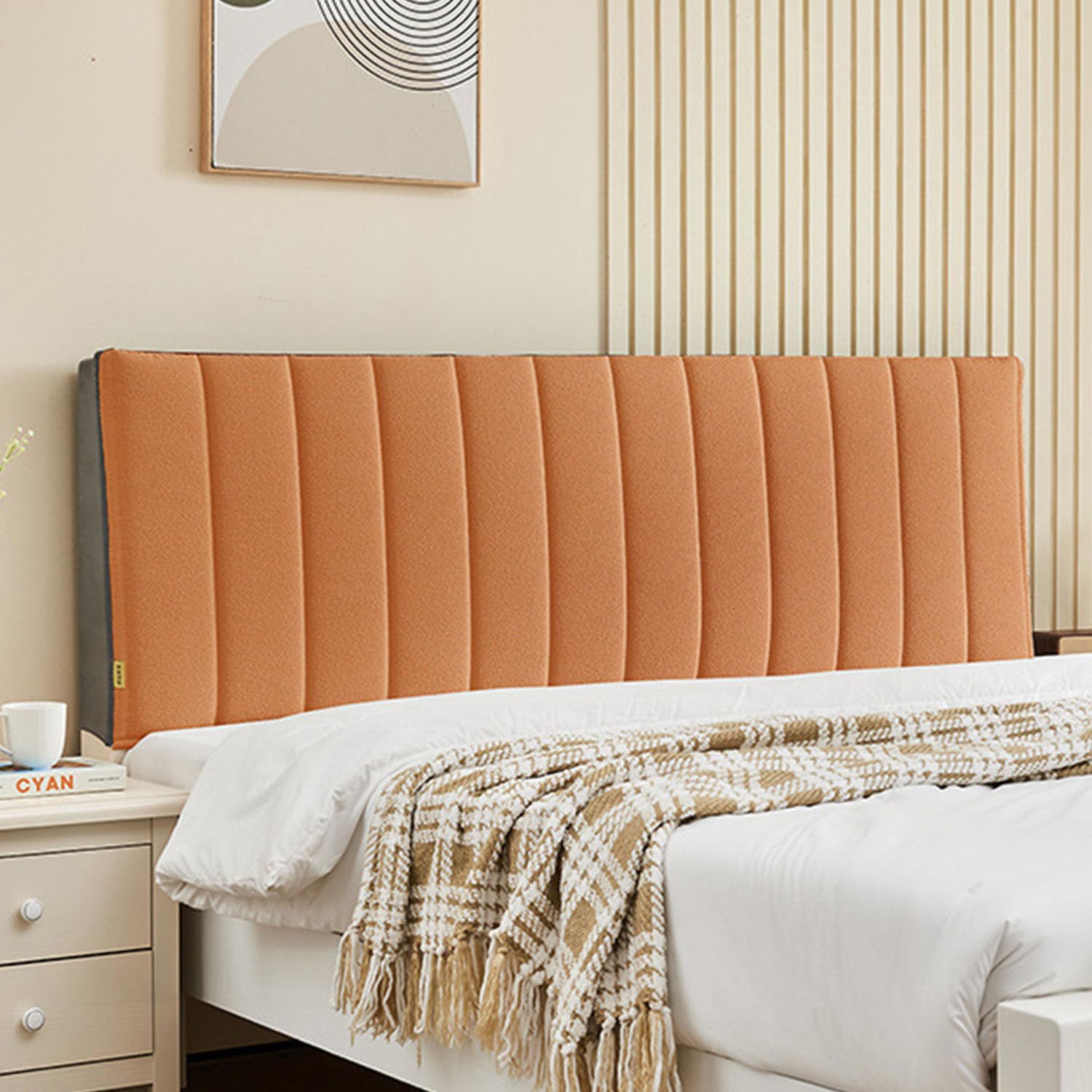 LZTET Bed Headboard Cover,All-Inclusive Backrest Protector Bed Headboards Cover,Teddy Velvet Bed Headboard Cover,Dustproof Protector Cover,Elastic Headboard Protection Cover(120 * 60 * 3cm,Orange)
