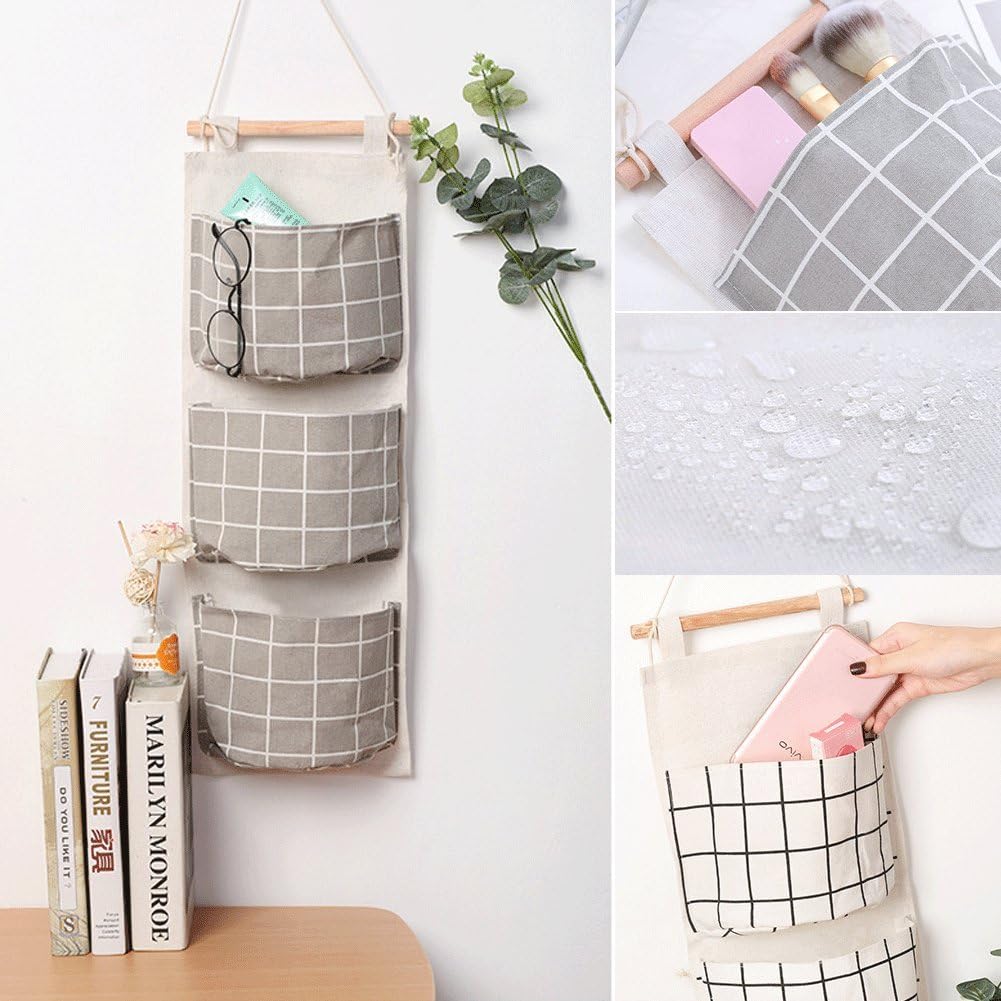 Hanging Storage Bag, Wall Mounted 3 Bags Nursery Storage Bag Over The Door Storage Pockets Fabric Wall Door Closet Hanging Storage Bag Organizer 2 Packs Lattice