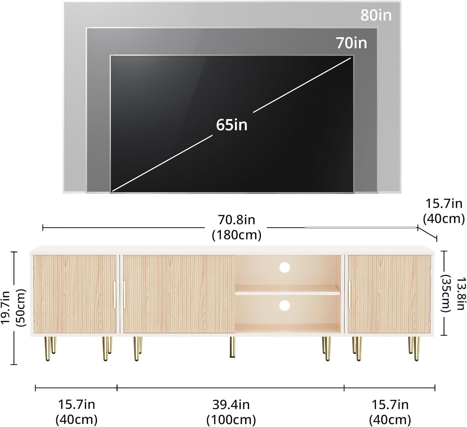Housoul 71" TV Stand for 50/60/70/80 inch TV, TV Stand for 75+ inch TV, Modern Entertainment Center for Up to 80" TV, TV Media Stand with Storage Cabinet for Living Room, Bedroom, Oak