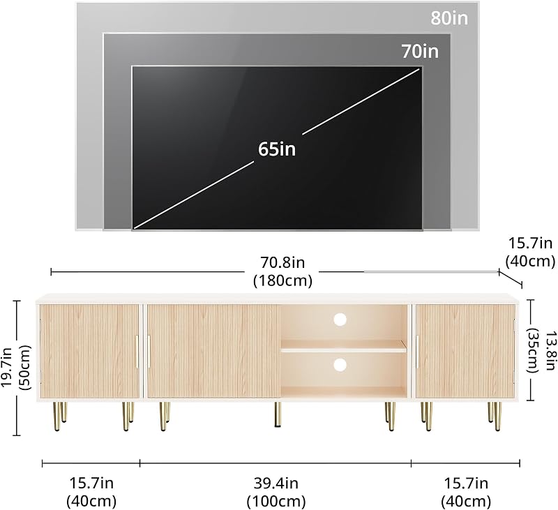 Housoul 71" Modern Fluted TV Stand for 50/60/70/80 Inch TV, Oak image 2