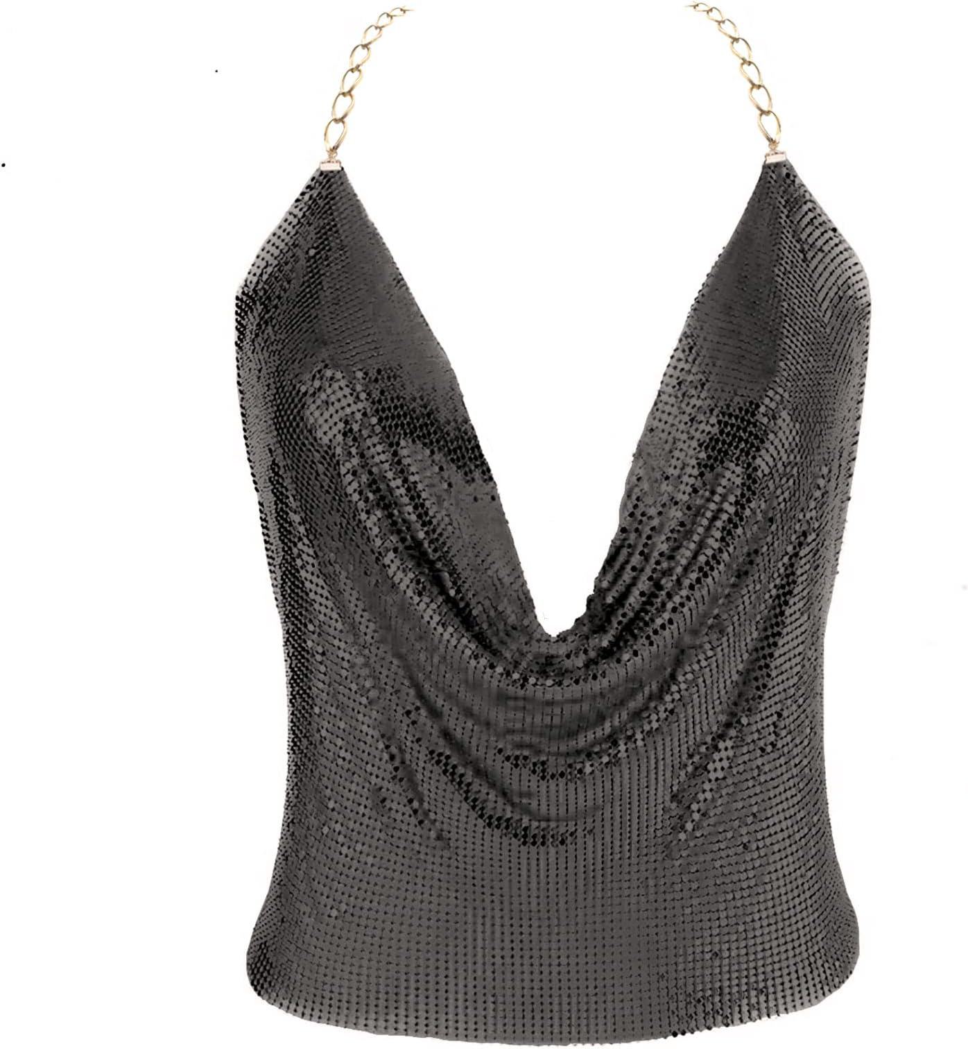 Gold Sexy Tops for Women Sparkly Deep V Neck Crop Tank Tops Cami Body Chain Top