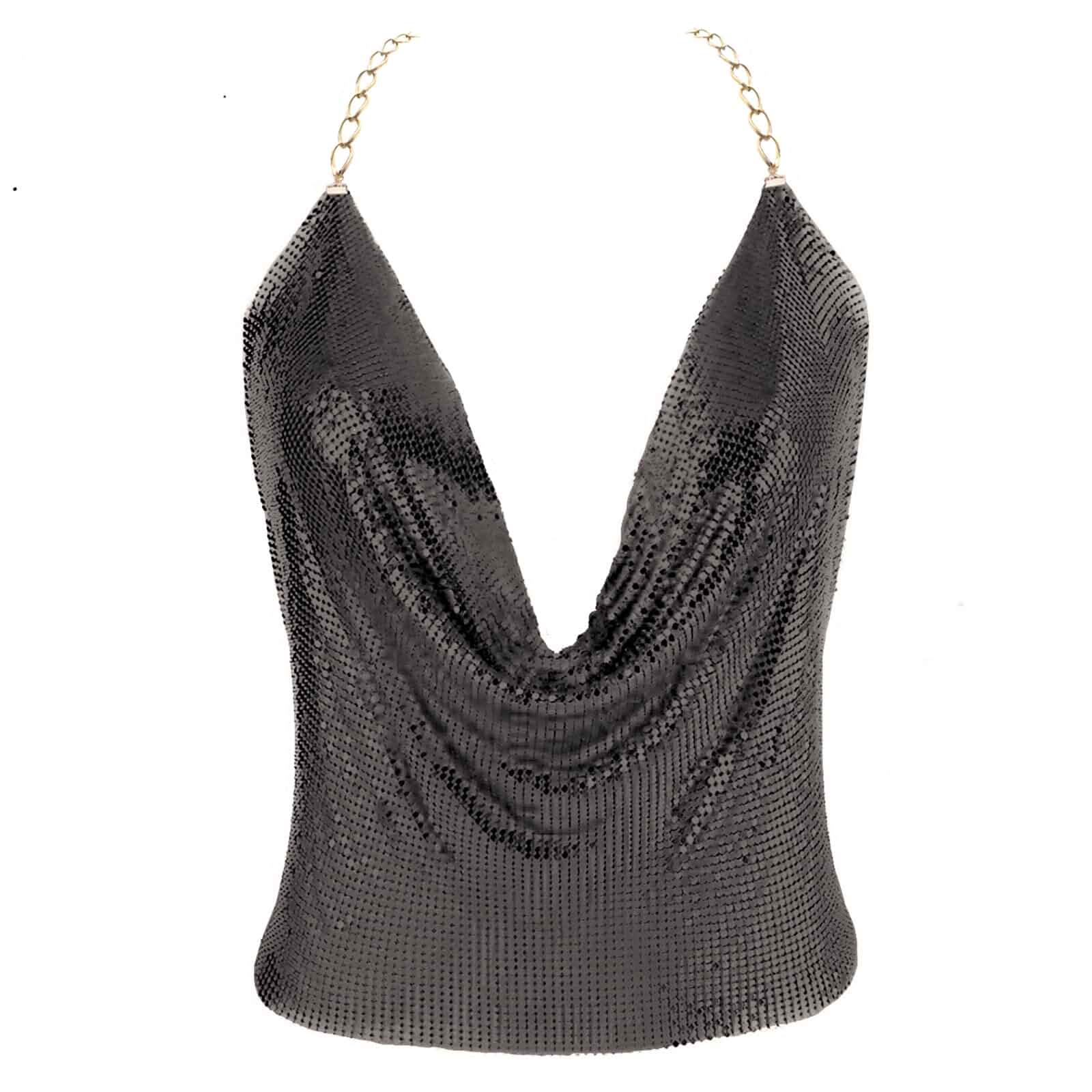 Gold Sexy Tops for Women Sparkly Deep V Neck Crop Tank Tops Cami Body Chain Top