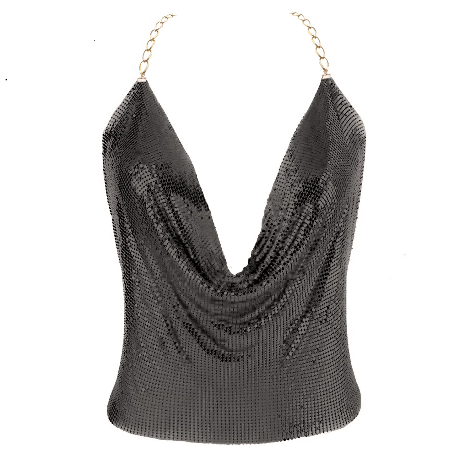 LuxexyGold Sexy Tops for Women Sparkly Deep V Neck Crop Tank Tops Cami Body Chain Top