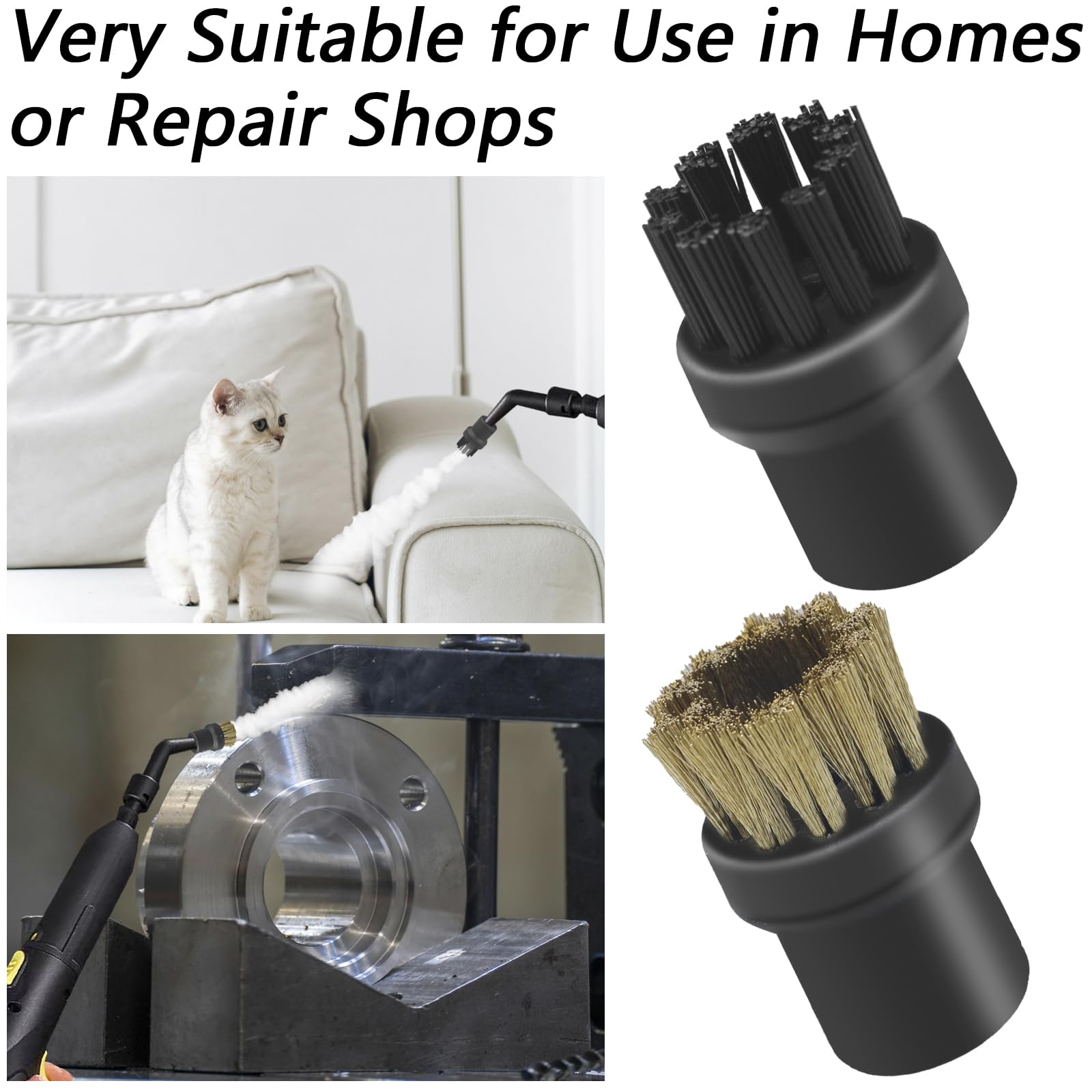 Accesorios de limpieza a vapor, 10 cabezales de cepillo de limpieza a vapor, accesorios de cabezal de cepillo de latón para limpiadores de vapor (4 cepillos de latón + 6 cepillos de nailon)