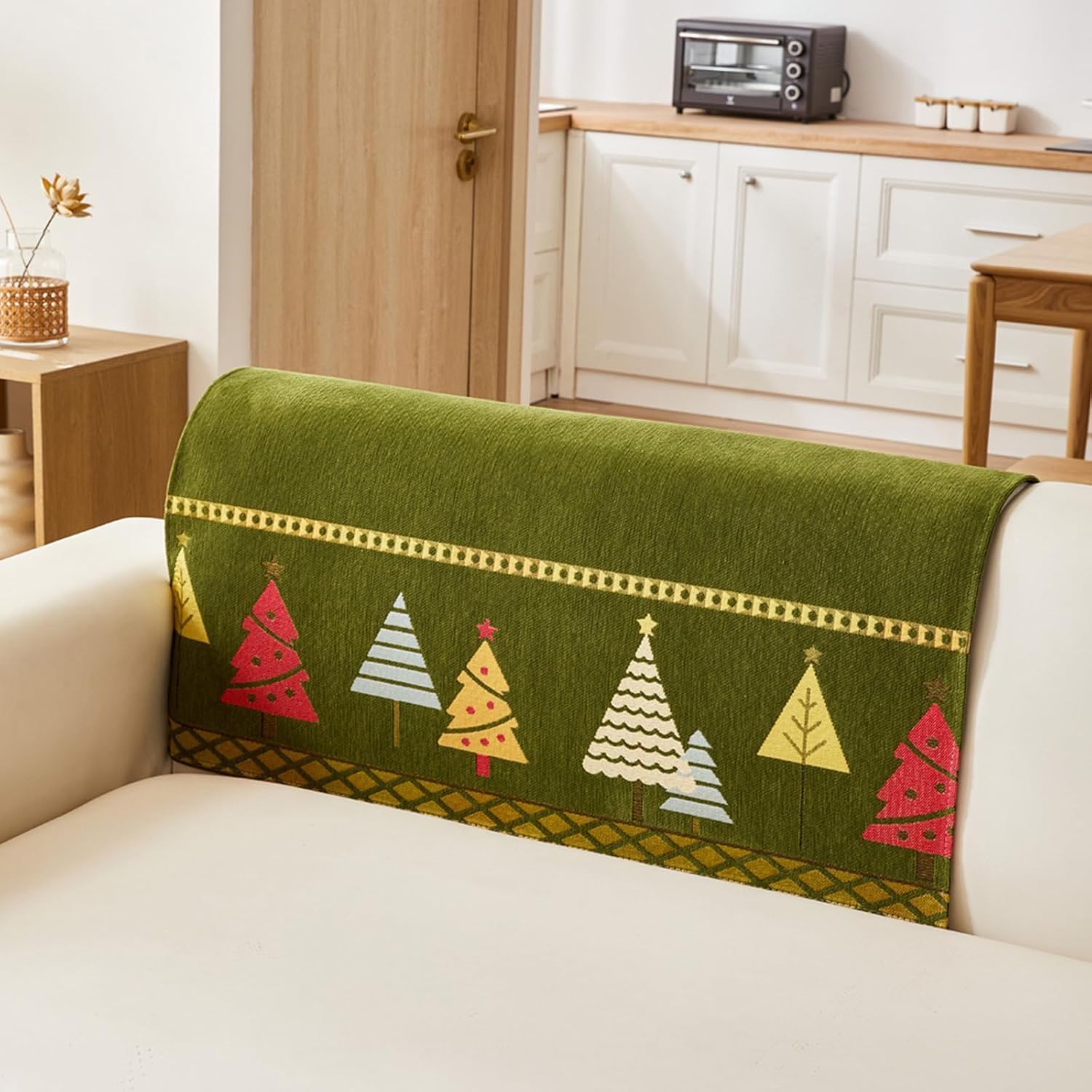 Christmas Sofa Cover, Washable Stretchable Couch Covers for 3 Cushion Sofa, Pet-Friendly Slipcover with Tree Pattern, Furniture Protector #2 30x50 Cushion Cover