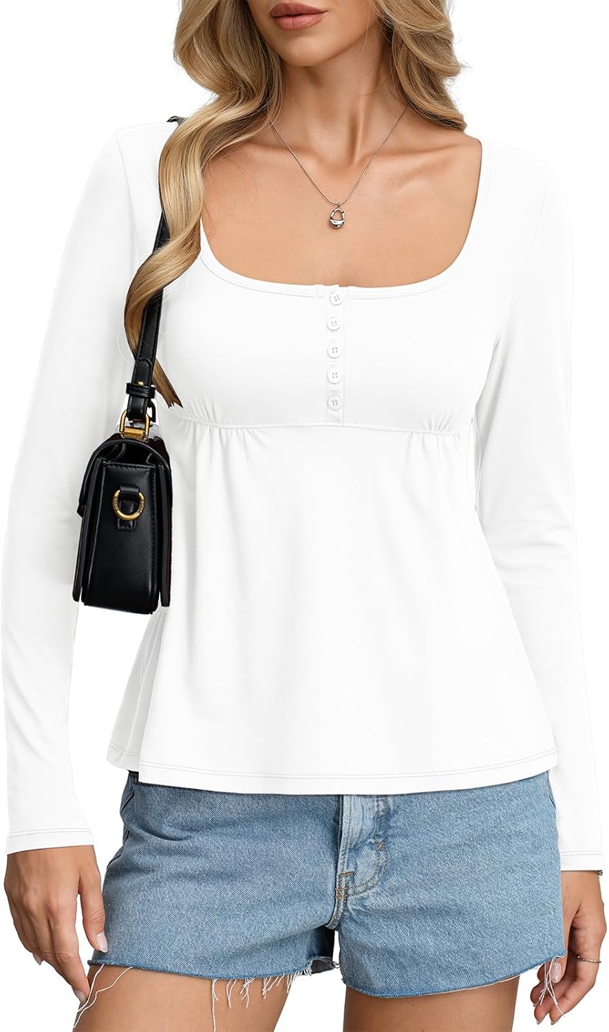 Womens Babydoll Long Sleeve Peplum Tops Sexy Y2k Square Neck Henley Shirts Cute Going Out Top Winter 2026