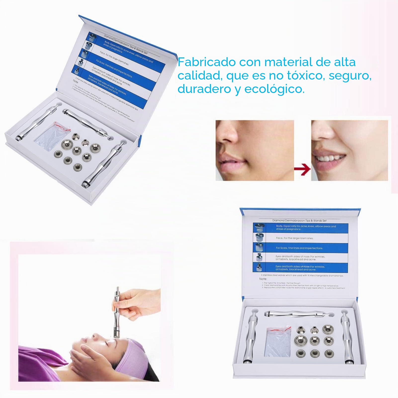 Cabezales de microdermoabrasión de diamante, puntas de repuesto de microdermoabrasión con mango de filtro de acero inoxidable, juego de accesorios de máquina de belleza para cuidado facial