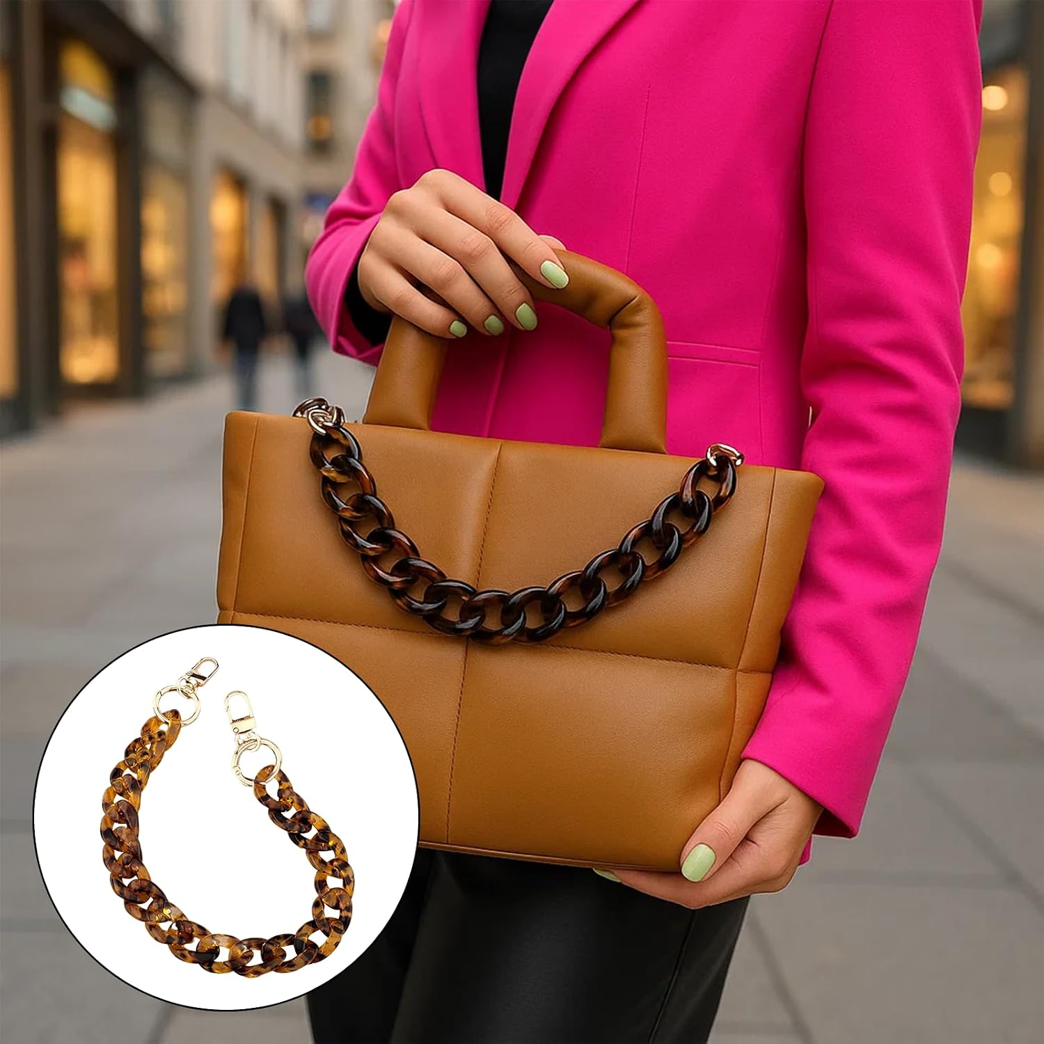 Resin Purse Strap, Chain for Purse, Bag Charms Chain – Only 14.1 Inches Acrylic Short Thick Leopard Resin Strap with Gold Buckle, Purse Handle Replacement (1PCS)