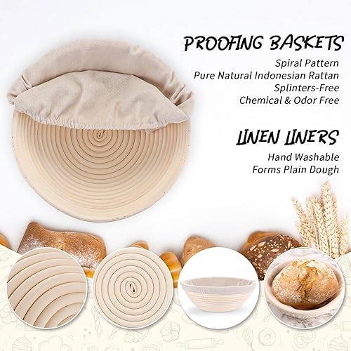 Miniatura 2 de Kit de iniciación de masa madre para hacer pan, cestas a prueba de pan, juego de 1 cuencos redondos de 9 pulgadas a prueba de masa con forros,
