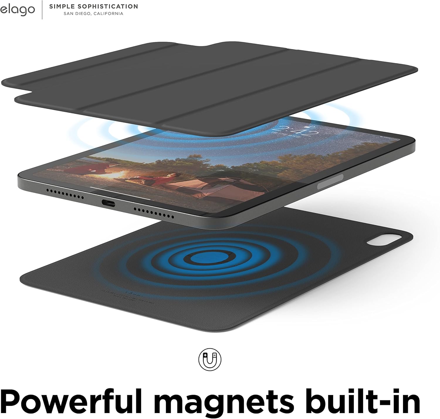 elago Case for iPad mini A17 Pro, 6th Generation - iPad Case with Magnetic Attachment to Metal Materials, Compatible with Apple iPad Pencil and elago’s Pencil case (Dark Grey)