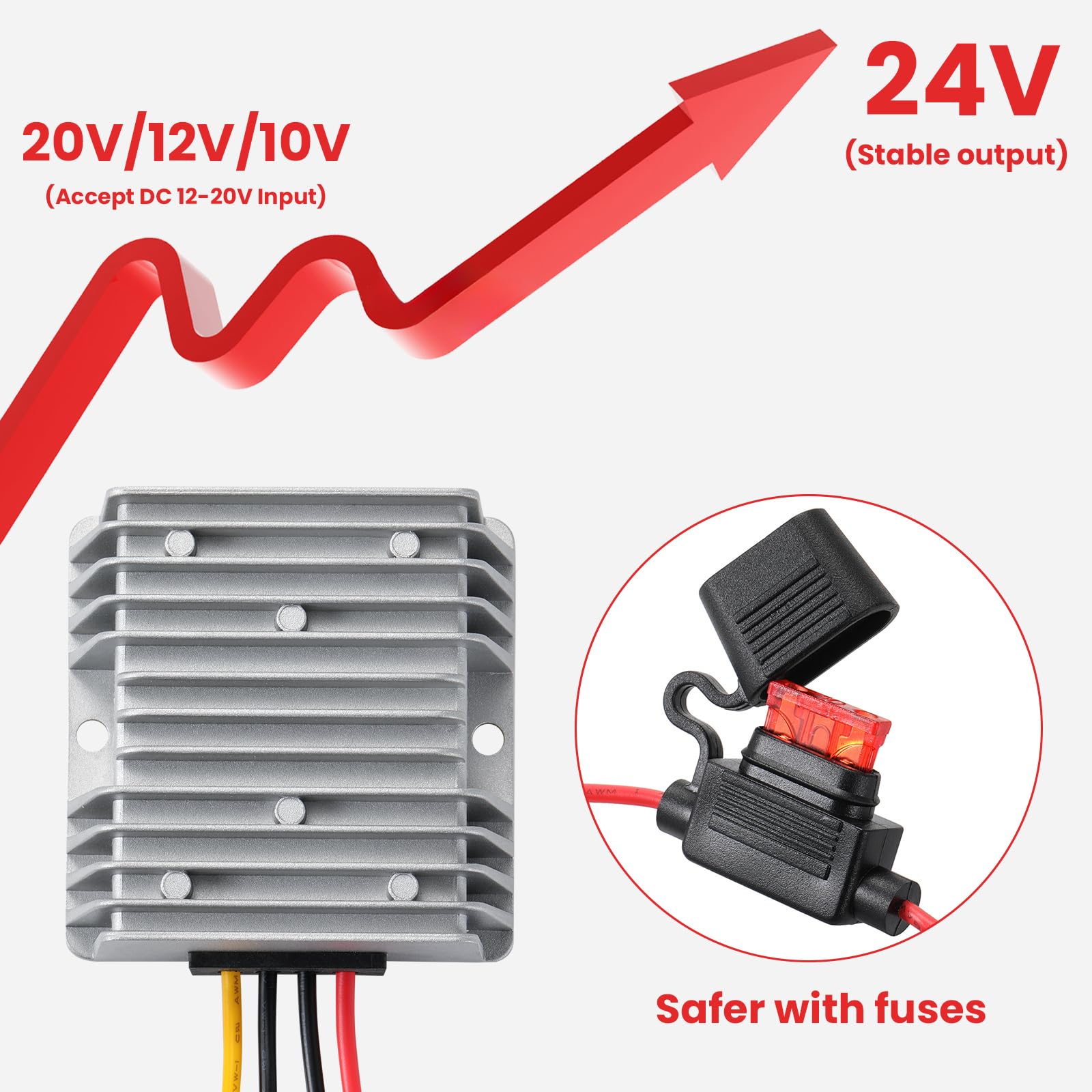 DC DC Convertidor Boost 12V Step up a 24V 10A Convertidor de Potencia Regulador Impermeable para Golf Golf Club Tira de luz LED para Coche