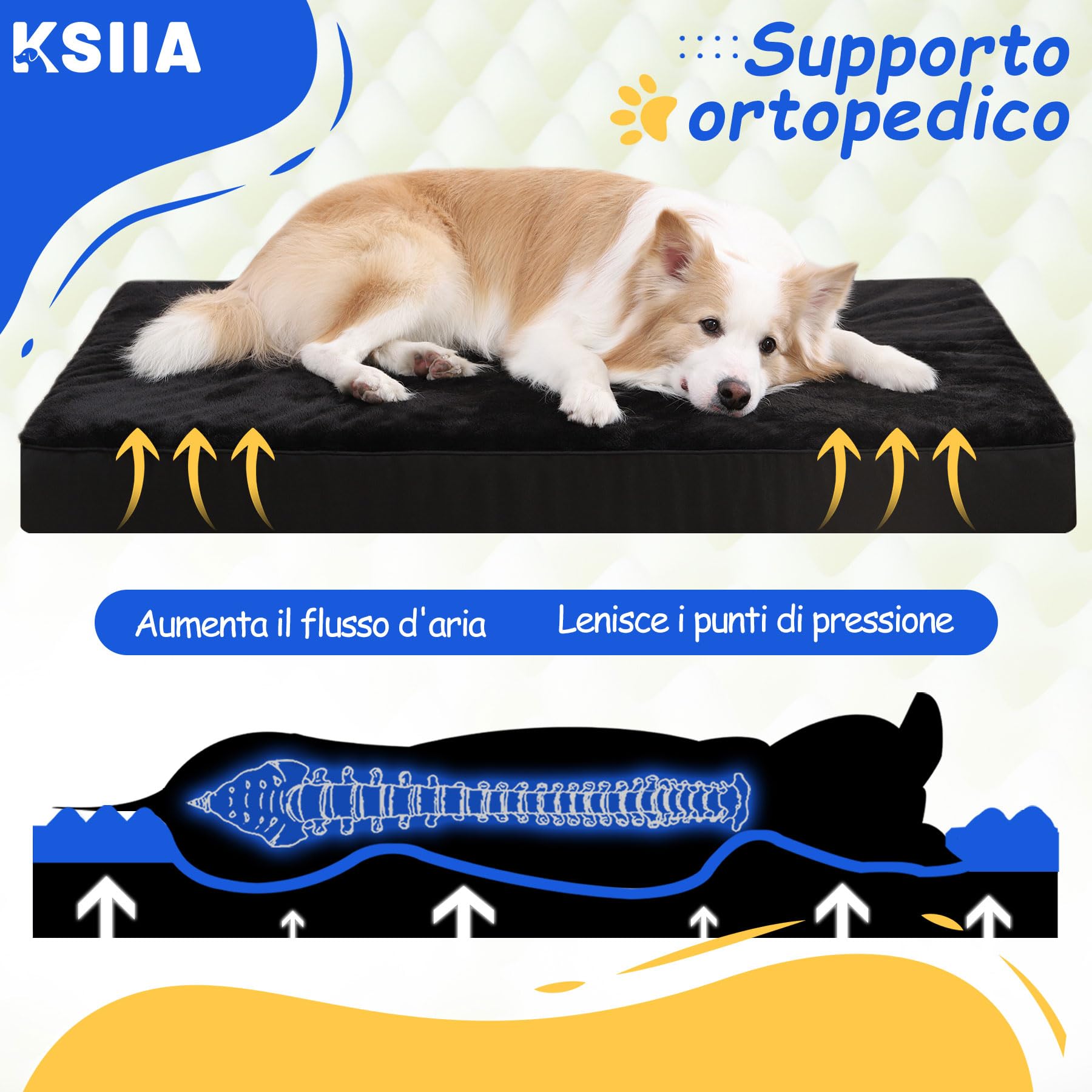 KSIIA Cuscino per Cani Taglia Grande e Media, Sfoderabile e Lavabile, Ortopedico Lettino per Cani, Base Antiscivolo, Lavabile in Lavatrice, Materassino Cane, Nero 105x70x8cm