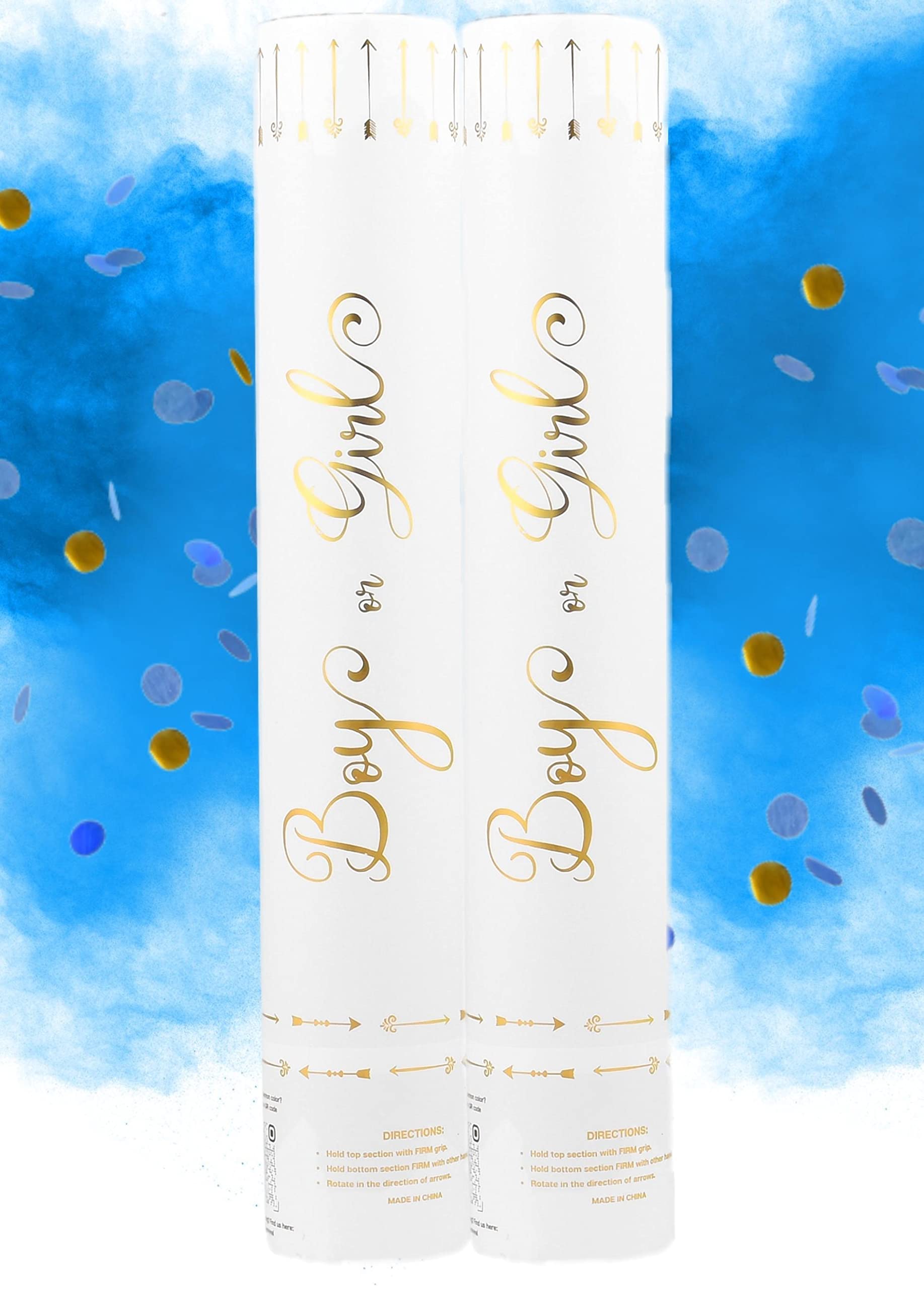 Buy Gender Reveal Confetti Powder Cannon 2 Blue/Gold Poppers Gender