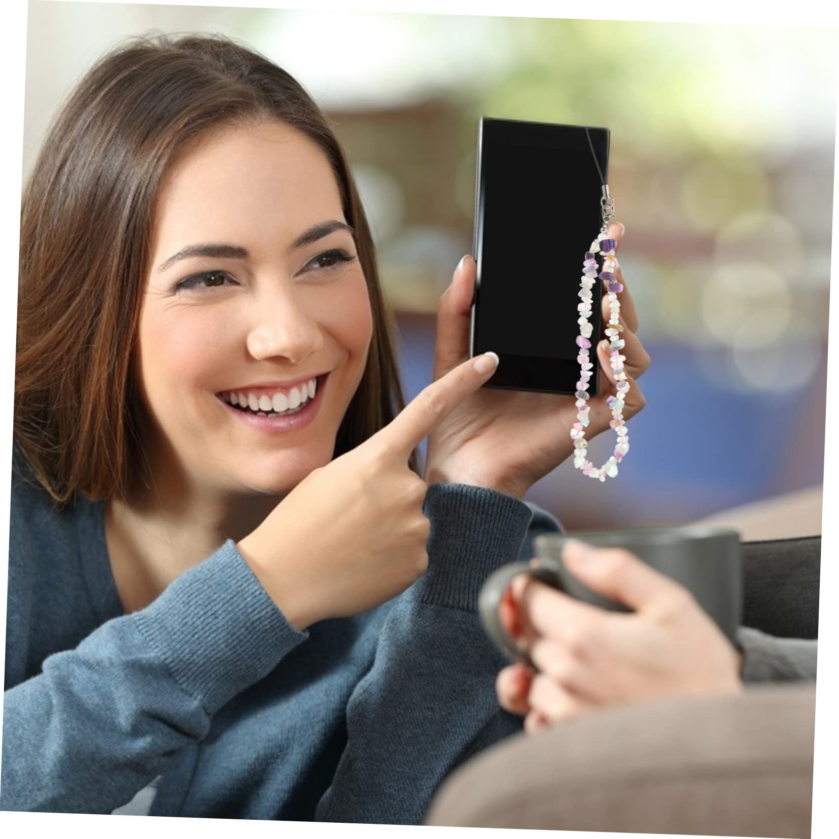 Uonlytech 6 Piezas Colgante De Cadena De Teléfono Móvil Cordón De Teléfono Antideslizante Creativo Decoración Del Teléfono Talón Acollador Cordón Colgante Grava Cable Telefonico Con Cuentas
