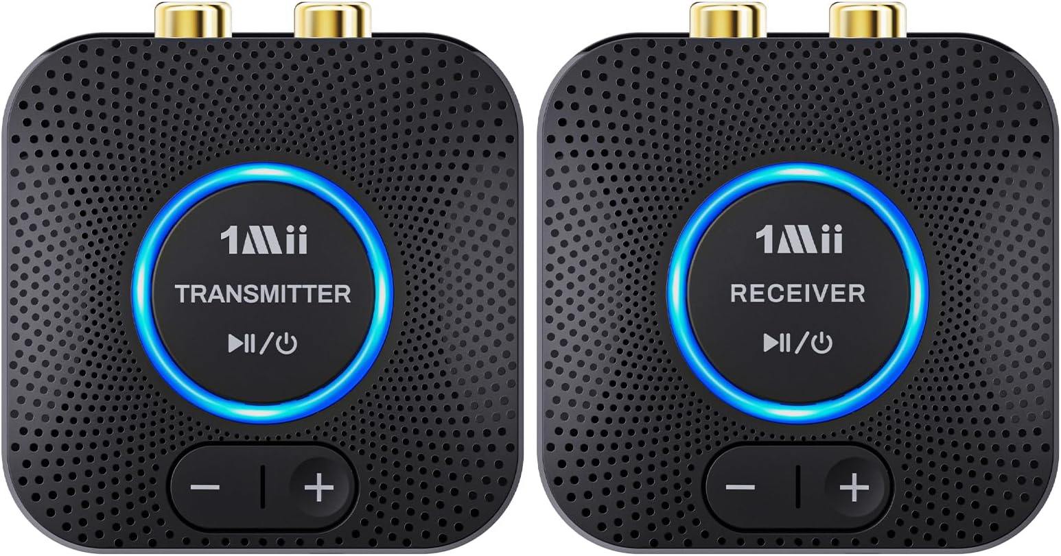 1Mii 2.4GHz Wireless Audio Transmitter Receiver Set (1 TX+1 RX) for TV, 262Ft/80M Long Range 25ms Low Latency with AUX RCA in/Out, Wireless Audio Adapter for TV PC Powered Speaker Amplifier Soundbar