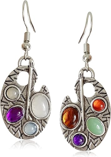 Pendientes colgantes únicos hechos a mano con paleta de pintura esmaltada de cristal brillante y colorido, aretes colgantes vintage bohemios de