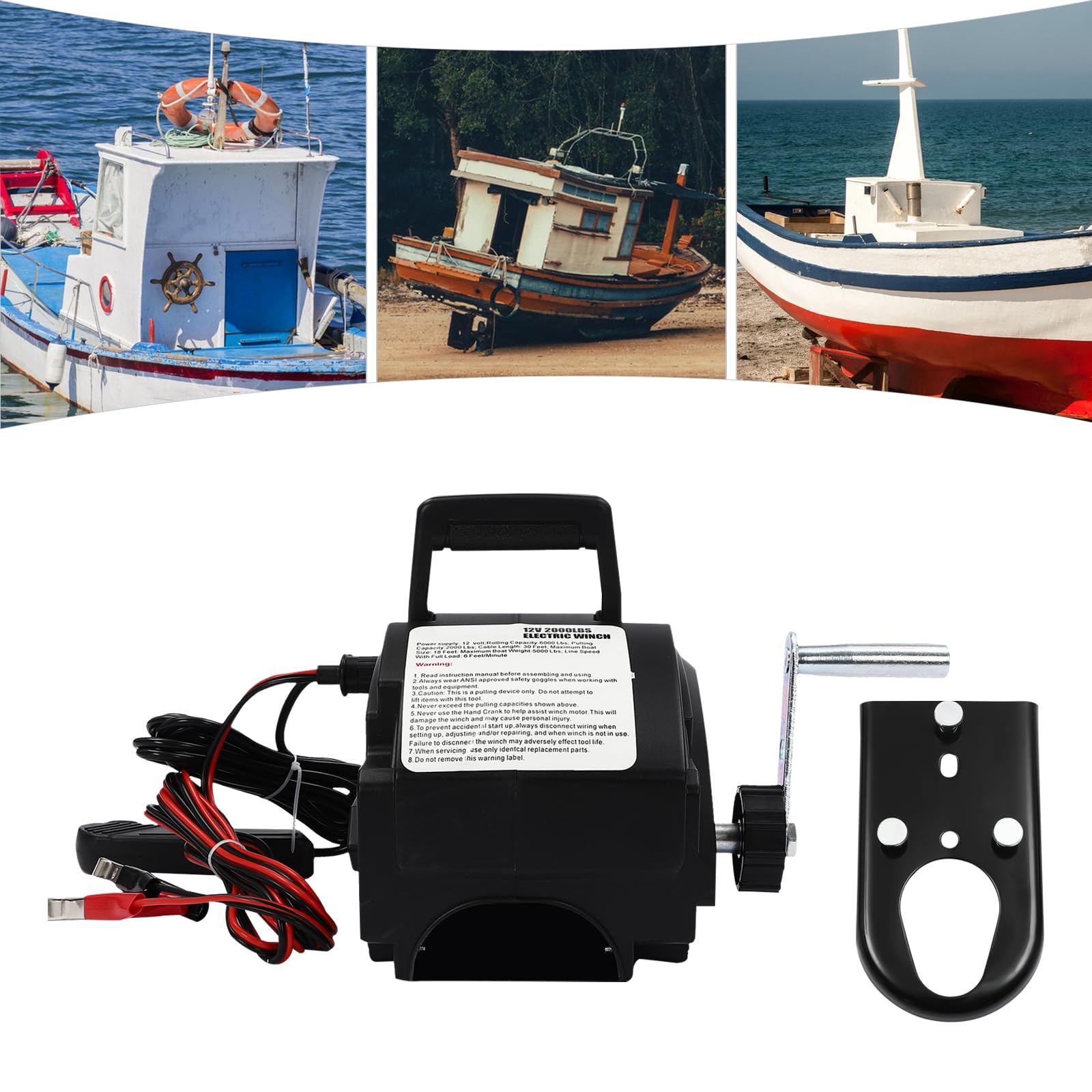 Seilwinde 12V Elektrischer Seilzug Rollkraft 6000lbs; Schwimmende Ziehkraft 5000lbs Handseilzug 907kg Nennkraft Seilwinde für Auto 1,8 m/s Winch einfach zu handhaben Flaschenzug Winde