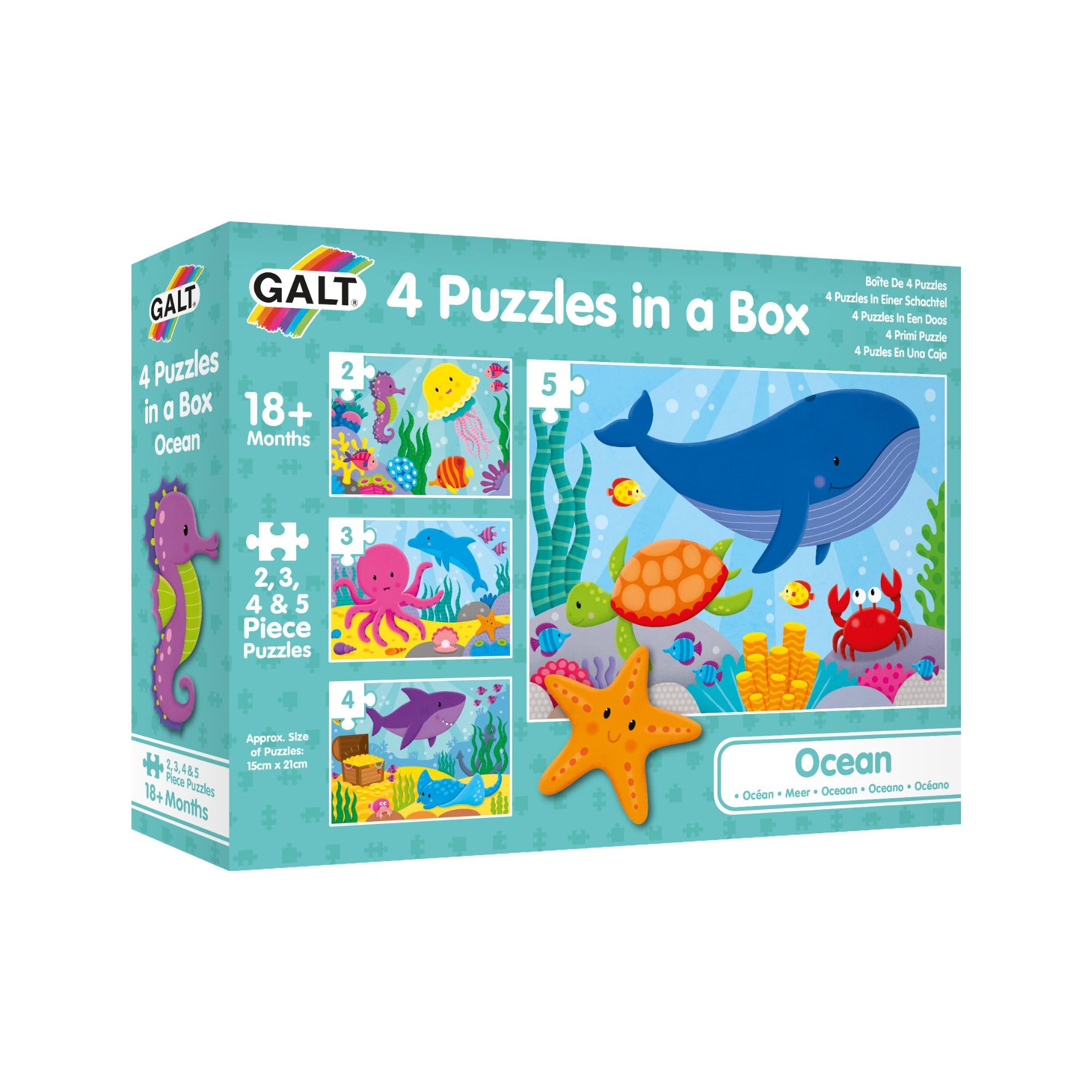 Galt, 4 Puzzles in a Box - Ocean, Jigsaw Puzzles for Kids, 4,6,8 and 12 piece puzzles, Ages 18 months Plus