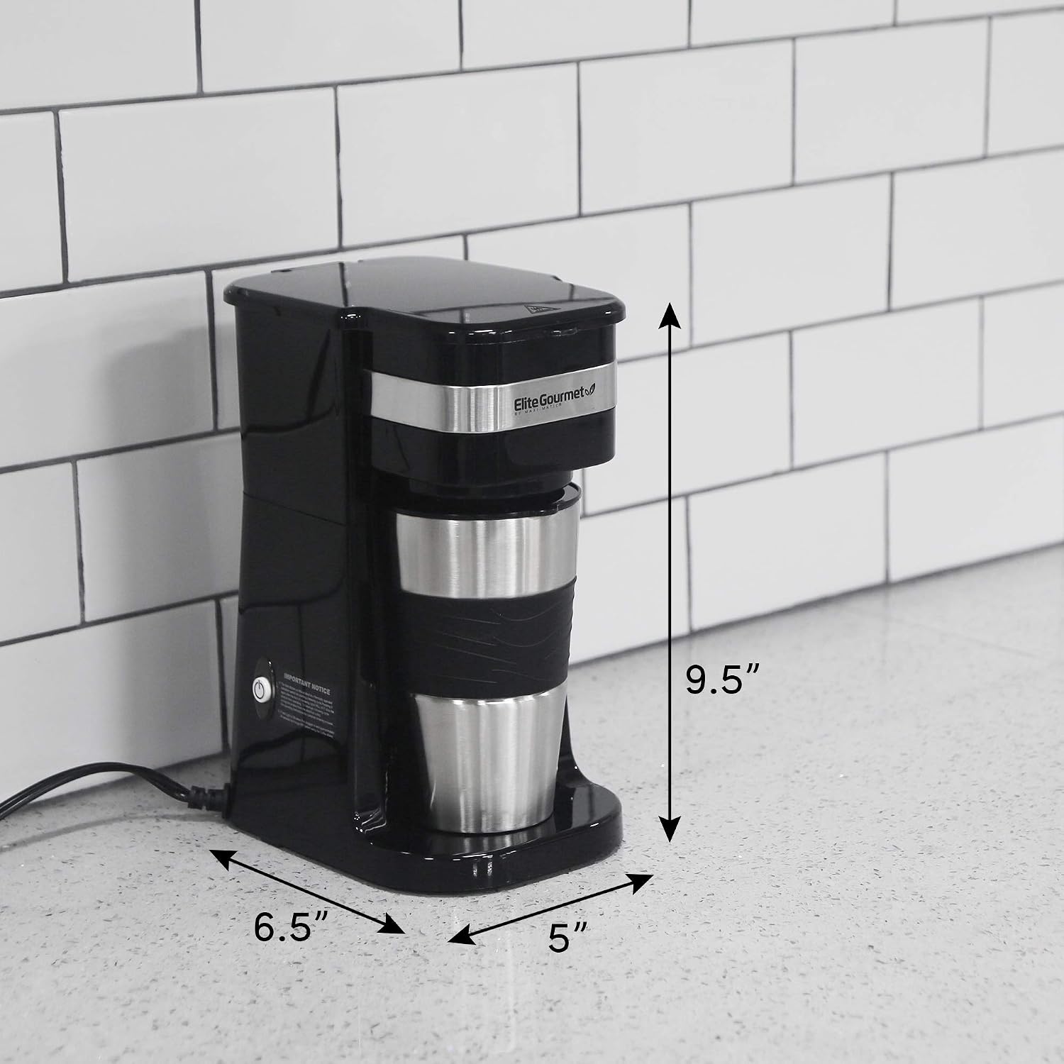 Elite Gourmet EHC111A Personal Single-Serve Compact Coffee Maker Brewer Includes 14Oz. Stainless Steel Interior Thermal Travel Mug, Compatible with Coffee Grounds, Reusable Filter, Stainless Steel