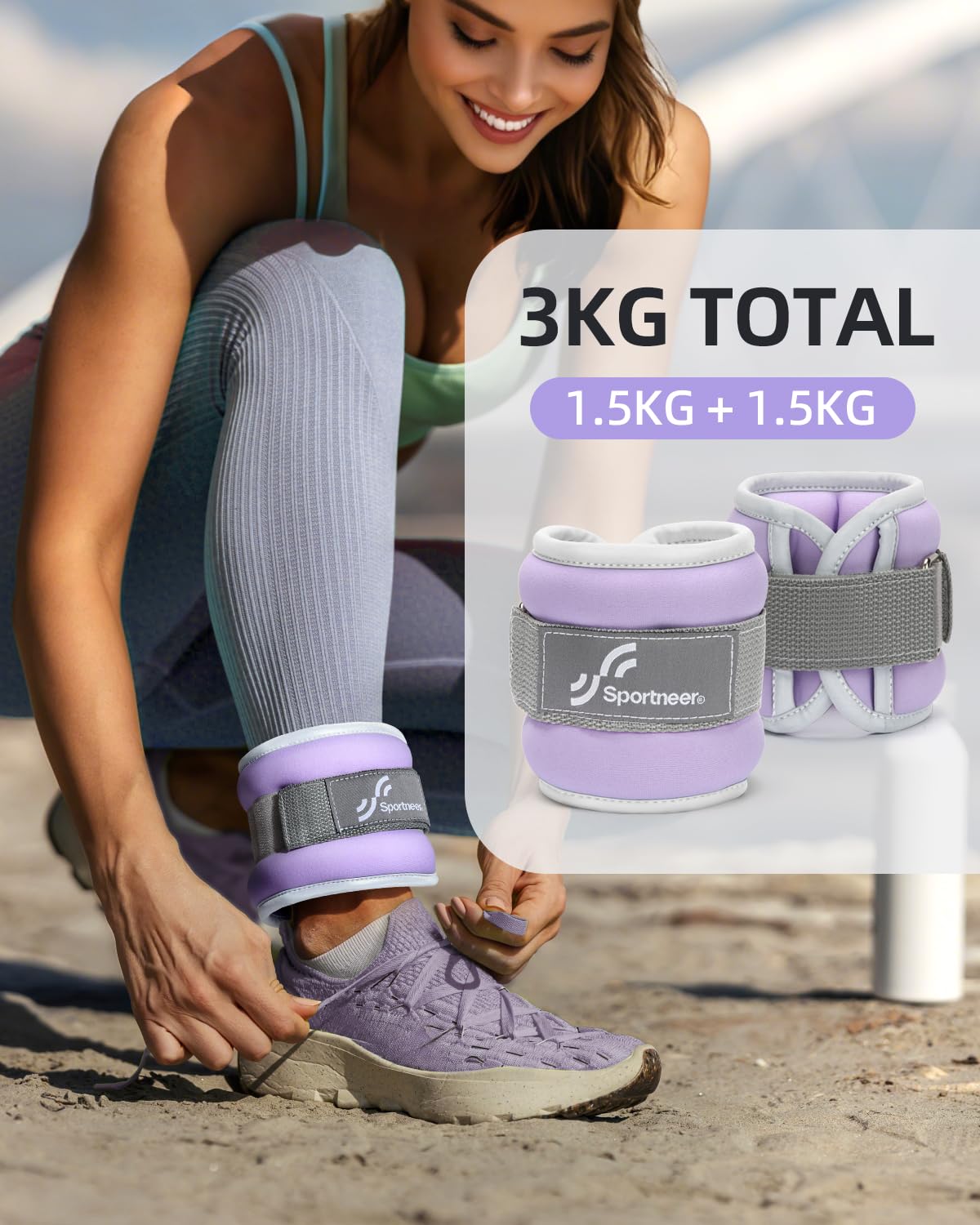 Sportneer Pesi alla caviglia per gambe e braccia – Set di pesi per donne e uomini per allenamento di forza, corsa, camminata, fitness, 2 x 0,5 kg/2 x 1,5 kg/2 x 2 kg/2 x 3 kg