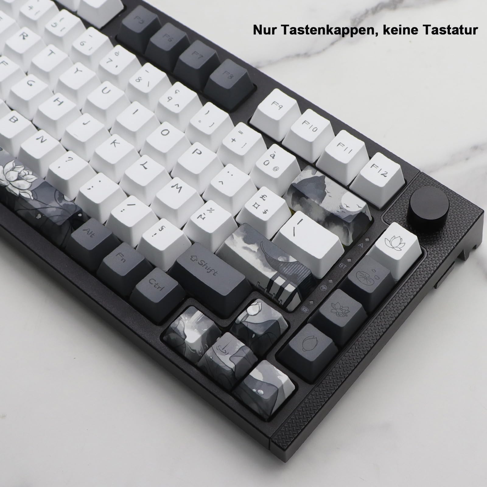JSJT Capuchons de touches d'encre Lotus ISO français 148 touches PBT Profil OEM avec extracteur de touches pour claviers mécaniques Cherry MX Switch 61/68/84/87/96/108