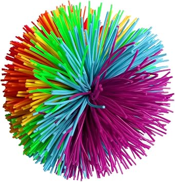 2Pcs 4.5Inch Large Rainbow Stringy Ball Silicone Bouncing Fluffy Jugging Ball,Monkey Stress Ball
