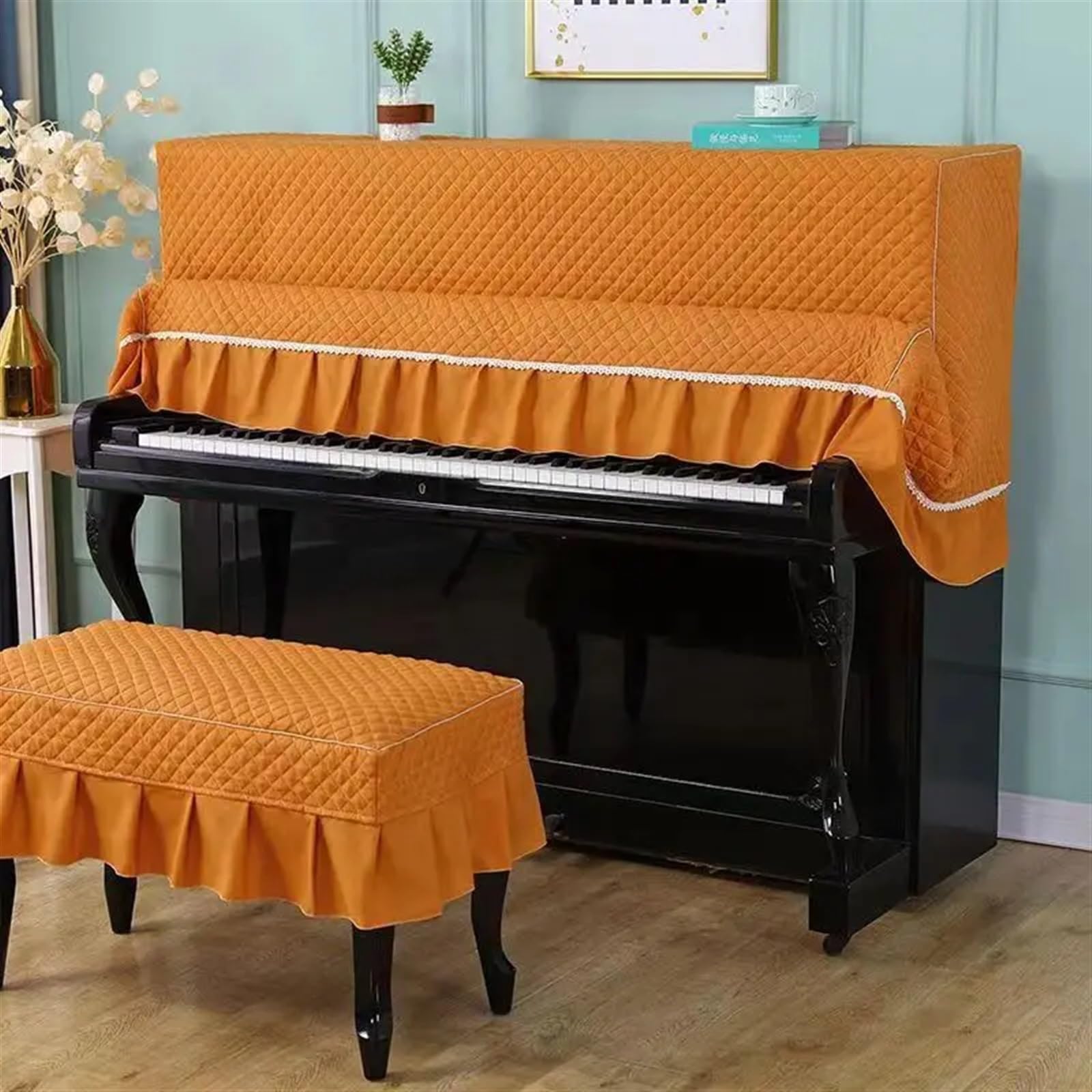 Klavier Flügel Abdeckung Klavierabdeckungstuch, aufrecht, elegante und sorgfältige Abdeckung, Einfachheit mit, staubdicht, schützend, kratzfest(Orange,Piano - Single Stool)