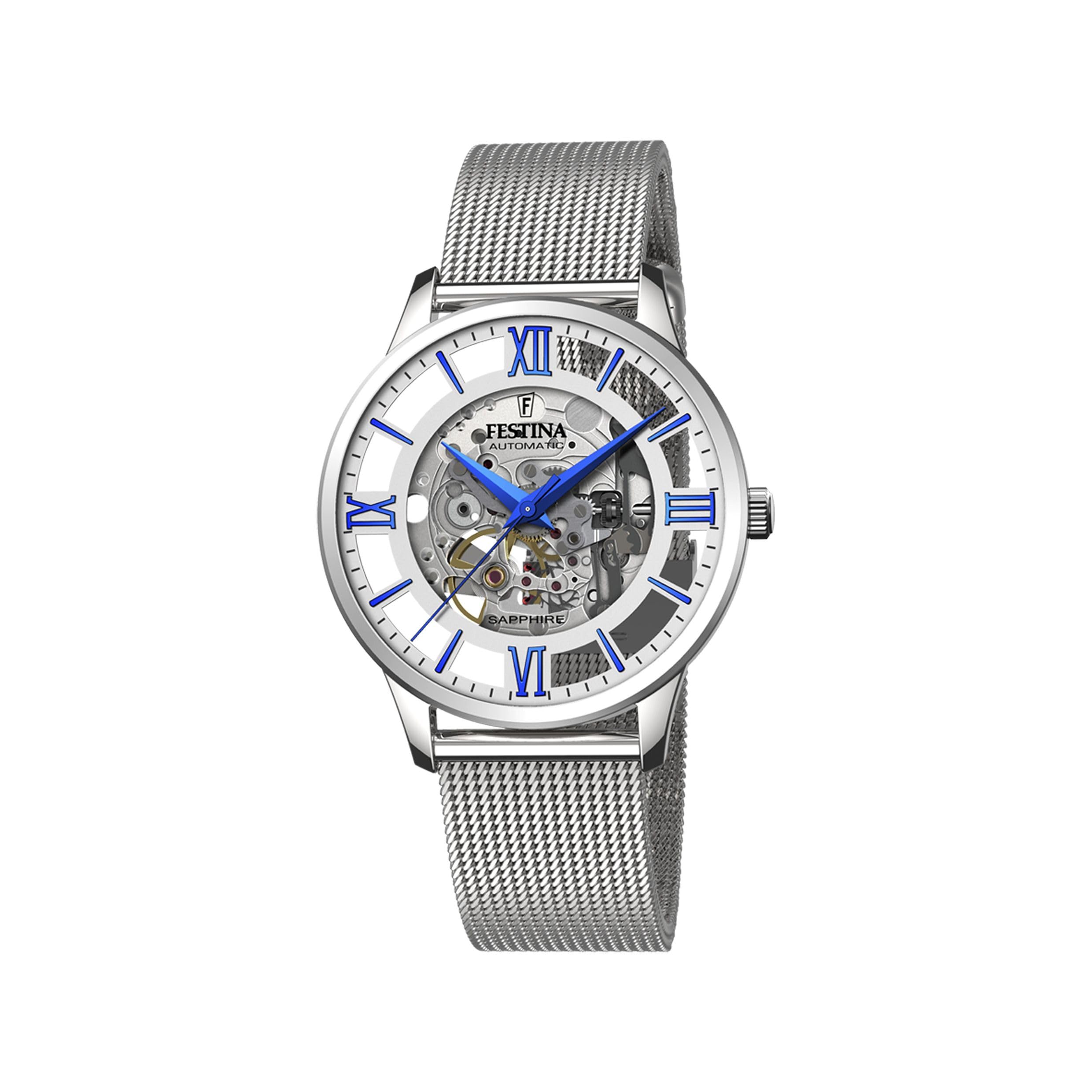 Festina Reloj Automático Hombre de Acero Inoxidable 316l Plateado Reloj Analógico Hombre - Cristal Zafiro de Alta Resistencia - Resistente al Agua 5 ATM F20534/​1