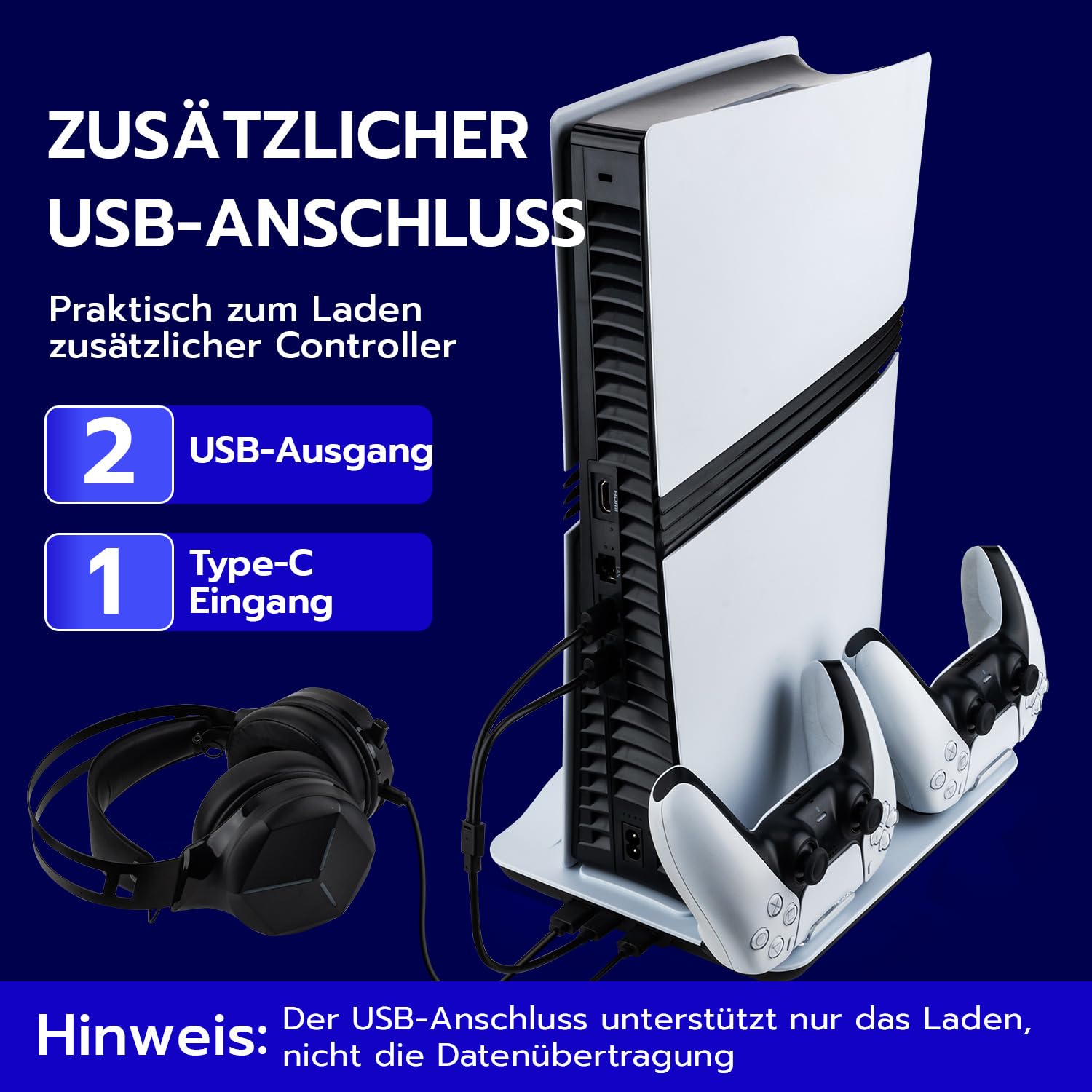 Wigearss PS5/PS5 Slim/PS5 Pro Kühler Standfuß mit Dual Controller Ladegerät, PS5 Controller Ladestation Standfuß mit Lüfter für PS5/PS5 Slim/PS5 PRO
