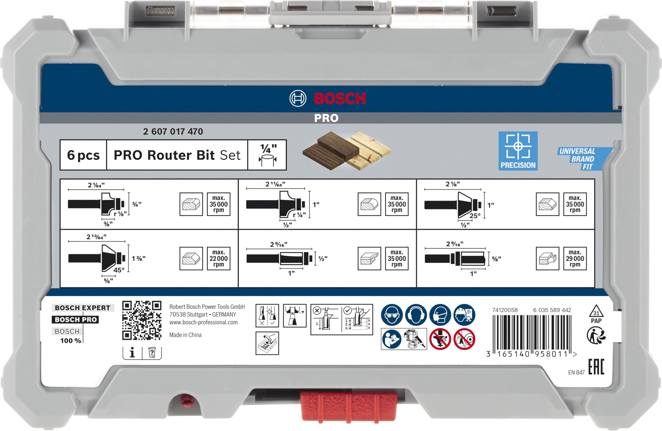 Bosch 6x Kit de fraises à araser et de bordage PRO, 6 pièces (pour Bois résineux, Bois dur, Ø mm, Professional Accessoire Défonceuse manuelle, Fraise à araser)