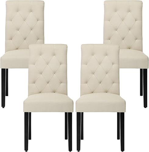 NOBPEINT Sillas de comedor de tela con patas de madera, juego de 4 (beige)