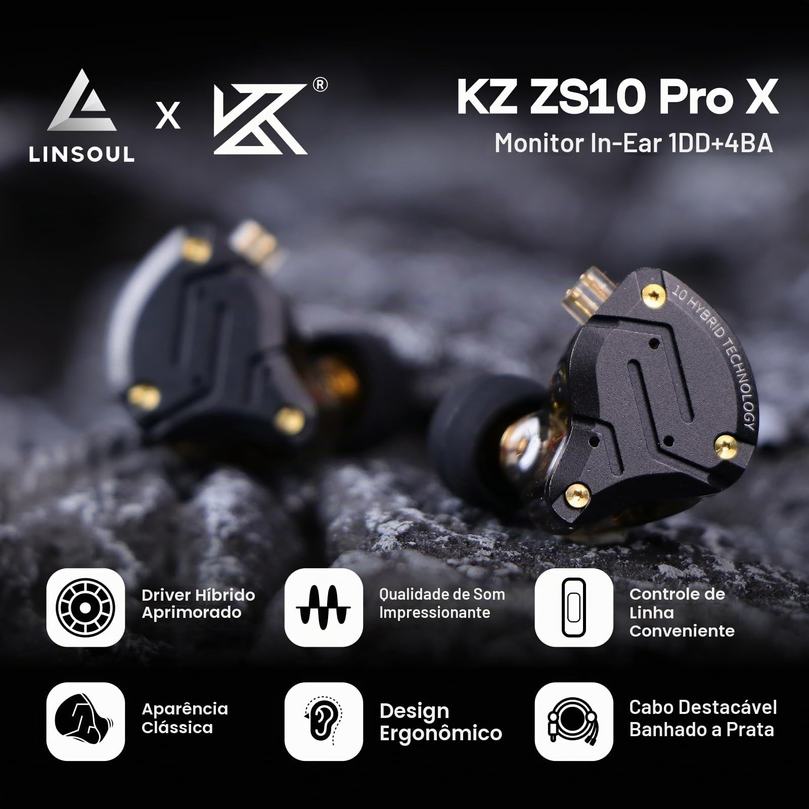 Linsoul KZ ZS10 PRO X atualizado 1DD+4BA driver híbrido HiFi intra