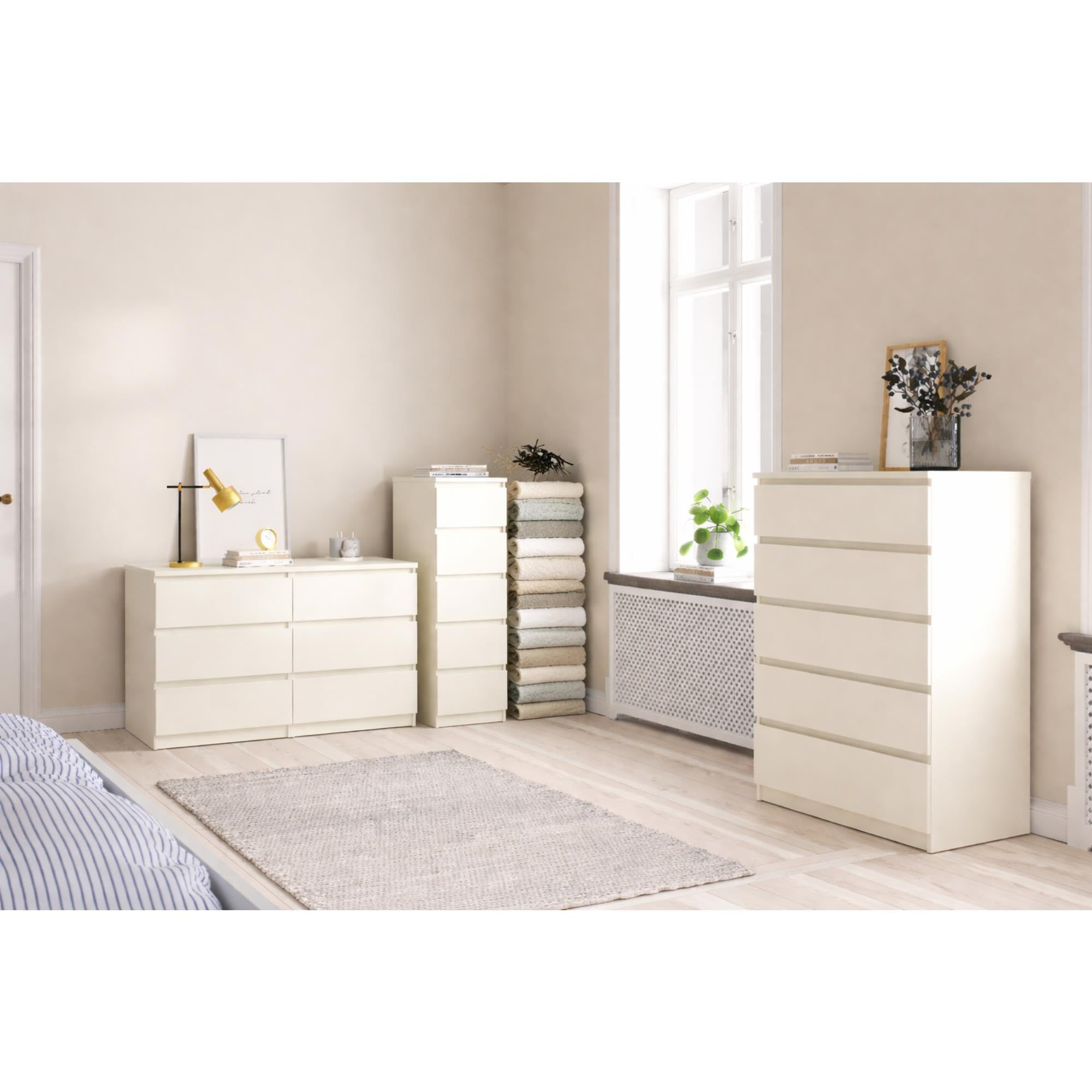 Cómoda, Cajonera Dormitorio SIL White con 5 Cajones,Color Blanco, 41 x 50 x 112 cm