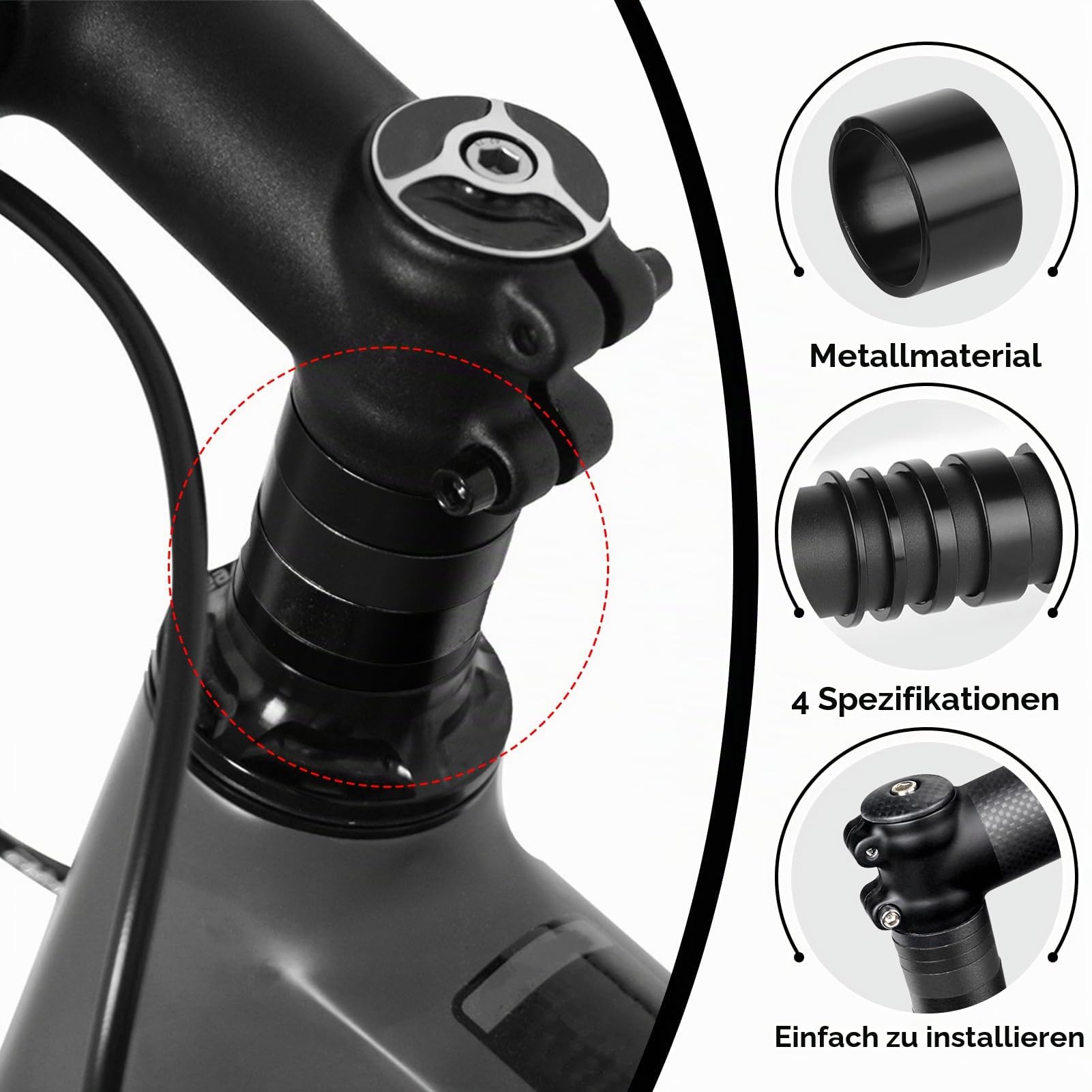 8 Stück Fahrrad Lenker Spacer Set Ahead Spacer Schwarz Fahrrad Abstandshalter Vorbau Distanzringe Aluminium Fahrrad Vorbau Spacer 2mm/3mm/5mm/10mm Spacer 1 1/8 Zoll für Fahrräder/Rennräder/MTB/BMX Sport & Freizeit