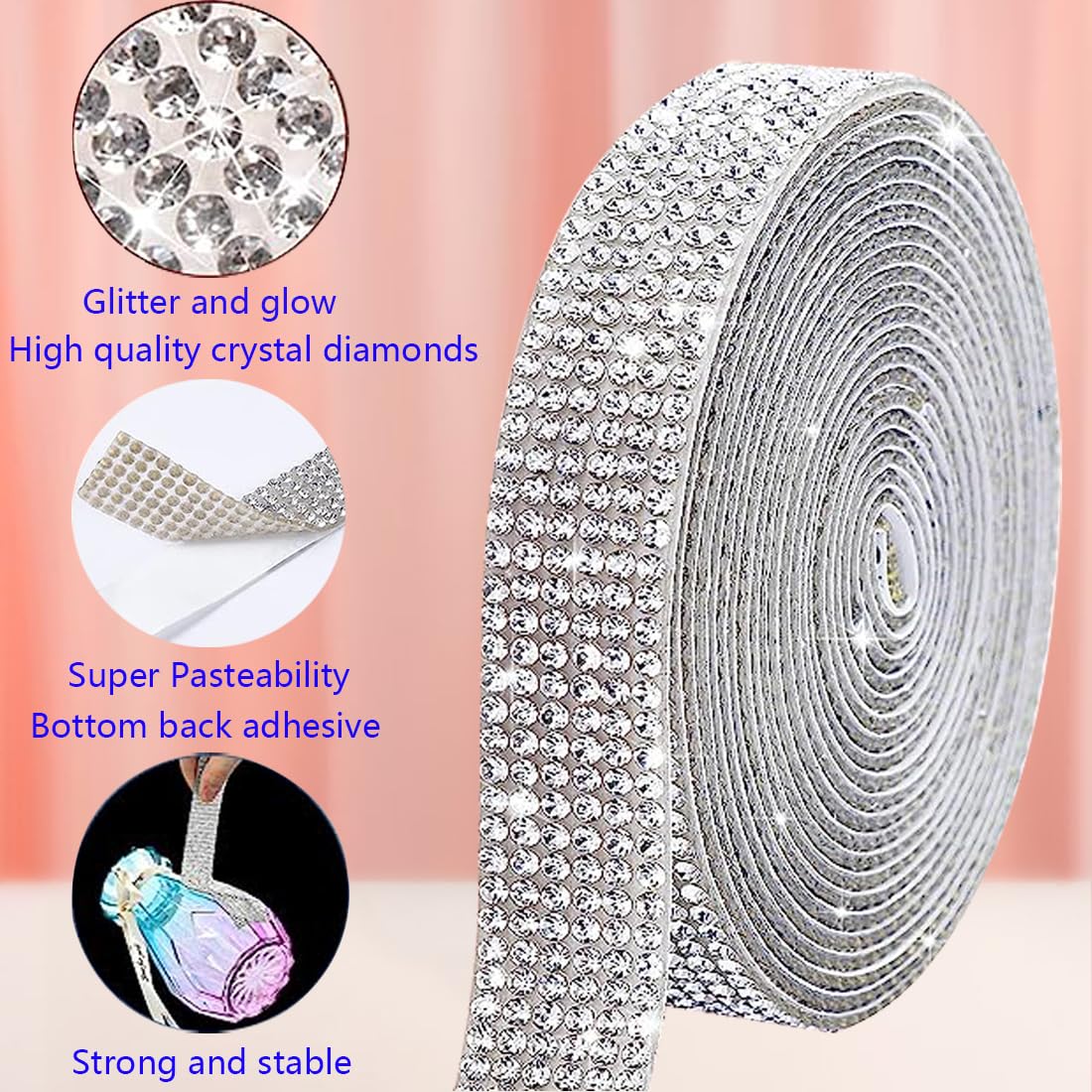 1 Rouleau De Bandes De Strass Autocollantes, Ruban De Strass Autocollant Rouleau De Ruban De Strass Autocollant Ruban De Diamant Argente B~p144316123