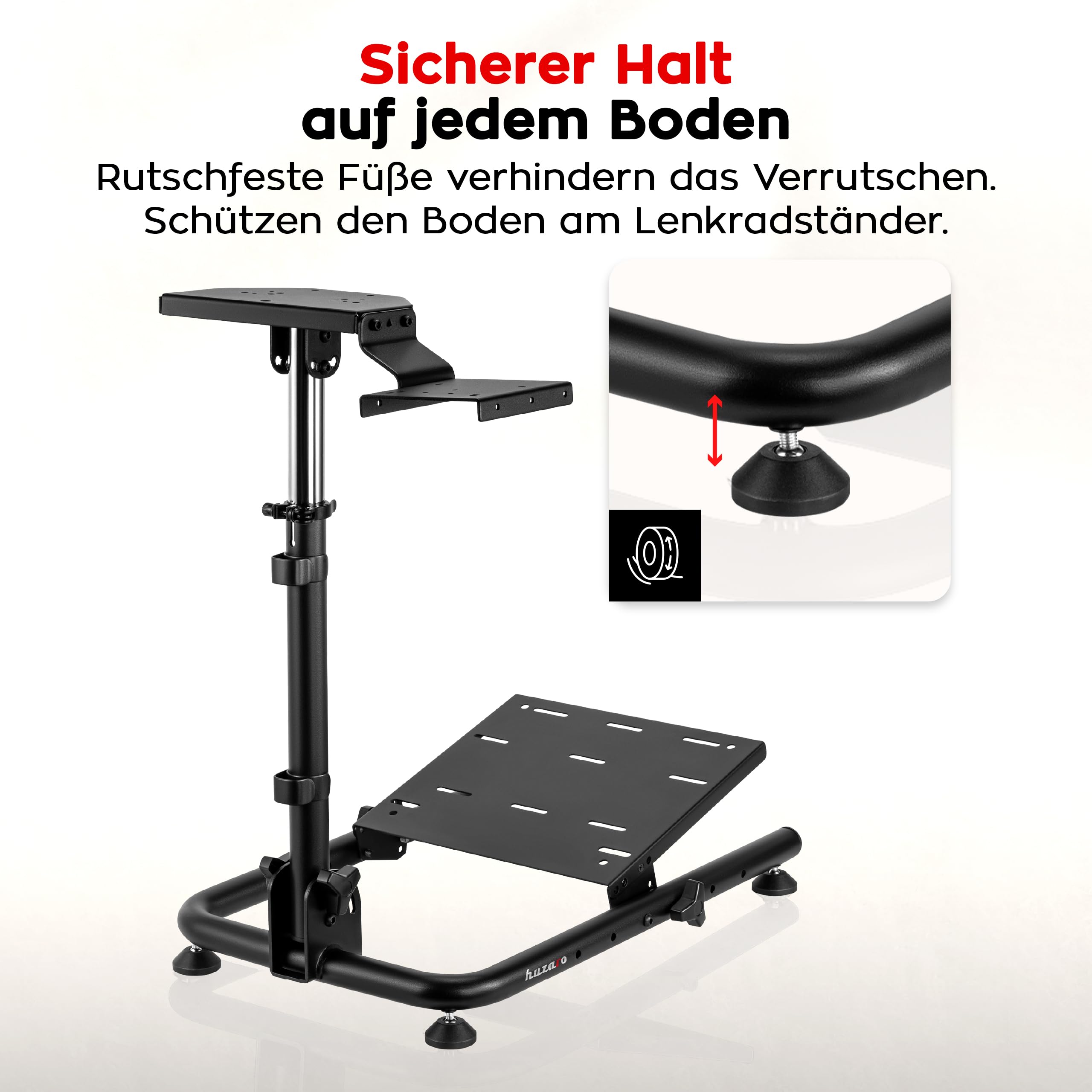 Huzaro Speed 2.0, Soporte de volante ajustable compatible con Logitech Fanatec Thrustmaster, estructura de acero estable, altura y ángulo ajustables, plegable, almohadillas antideslizantes