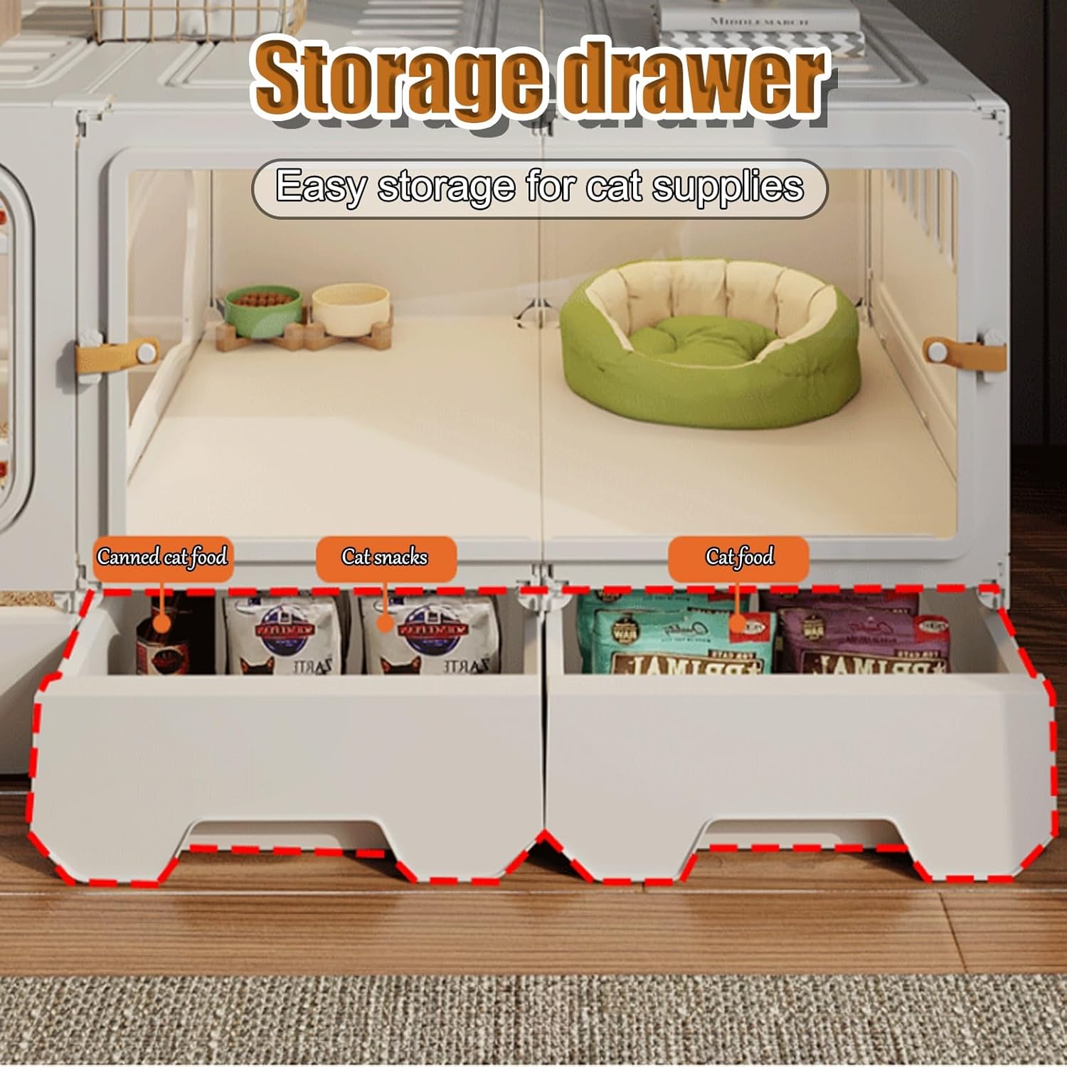 Spacious Indoor Cat Cage with Integrated Litter Box, Durable Plastic & Resin, Easy Clean DIY Cat Enclosure, Ventilated Design for Optimal Airflow, Quick Assembly Solution