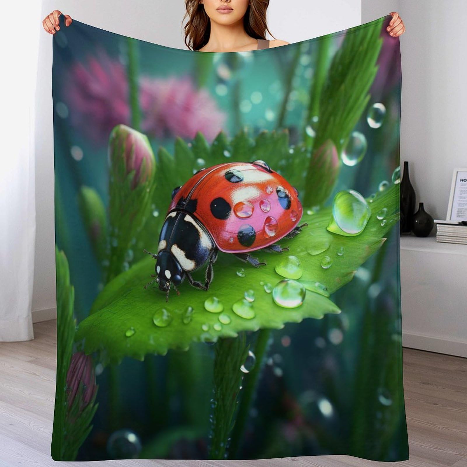 Couverture polaire de haute qualité 100x130cm imprimé coccinelle chic