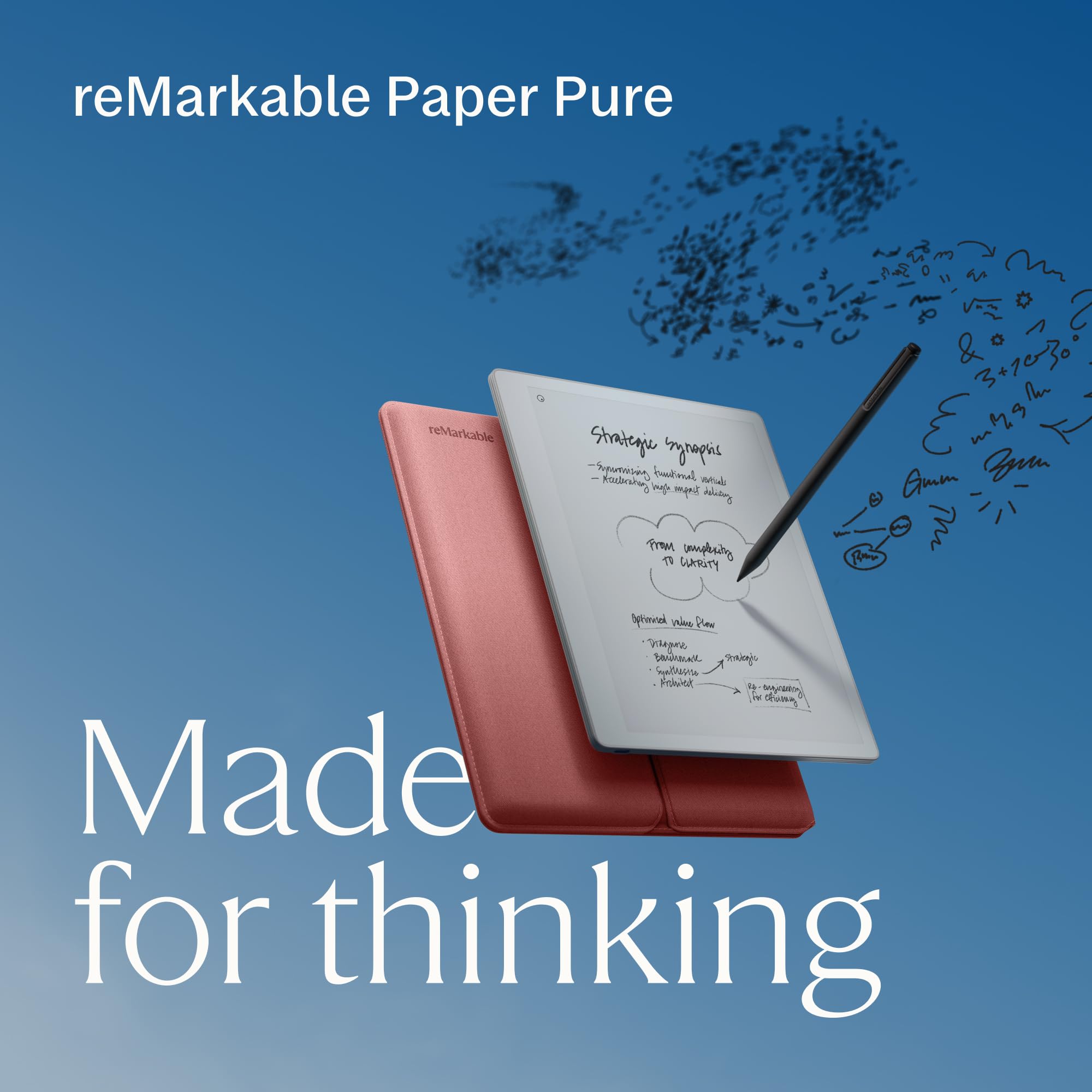 reMarkable Paper Pure bundle – 10,3-calowy tablet papierowy z czarno-białym wyświetlaczem – Zawiera Marker Plus z wbudowaną gumką i etui Sleeve Folio – Pustynny Róż