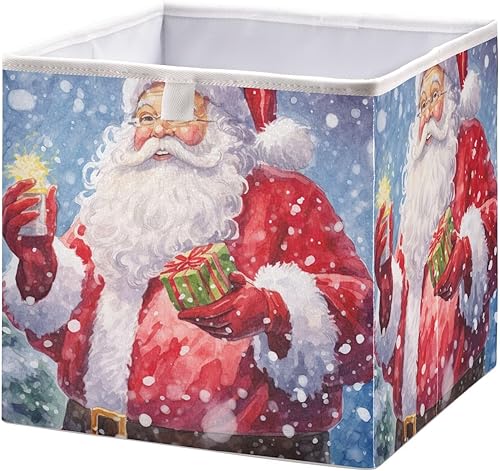 Miniatura 1 de Santa Winter Merry Christmas Cube Storage Bin Fabric Storage Cubes Large Storage Baskets for Shelves Collapsible Cube Organizer Bins for Shelves