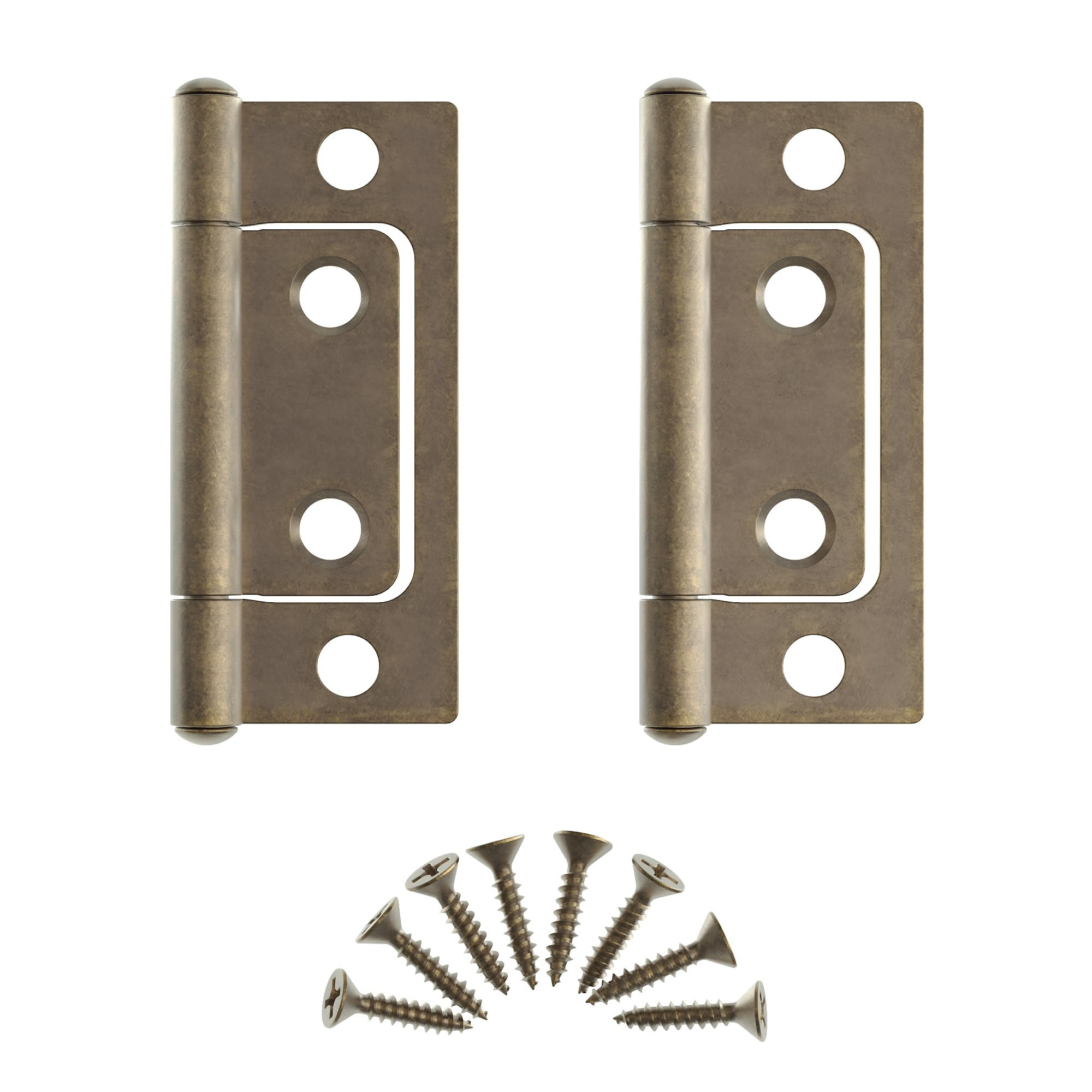 Antique Brass Non-Mortise Hinges - 2" x 11/16" - Pack of 2 - Cabinet Door Hinges - NH1-SAB