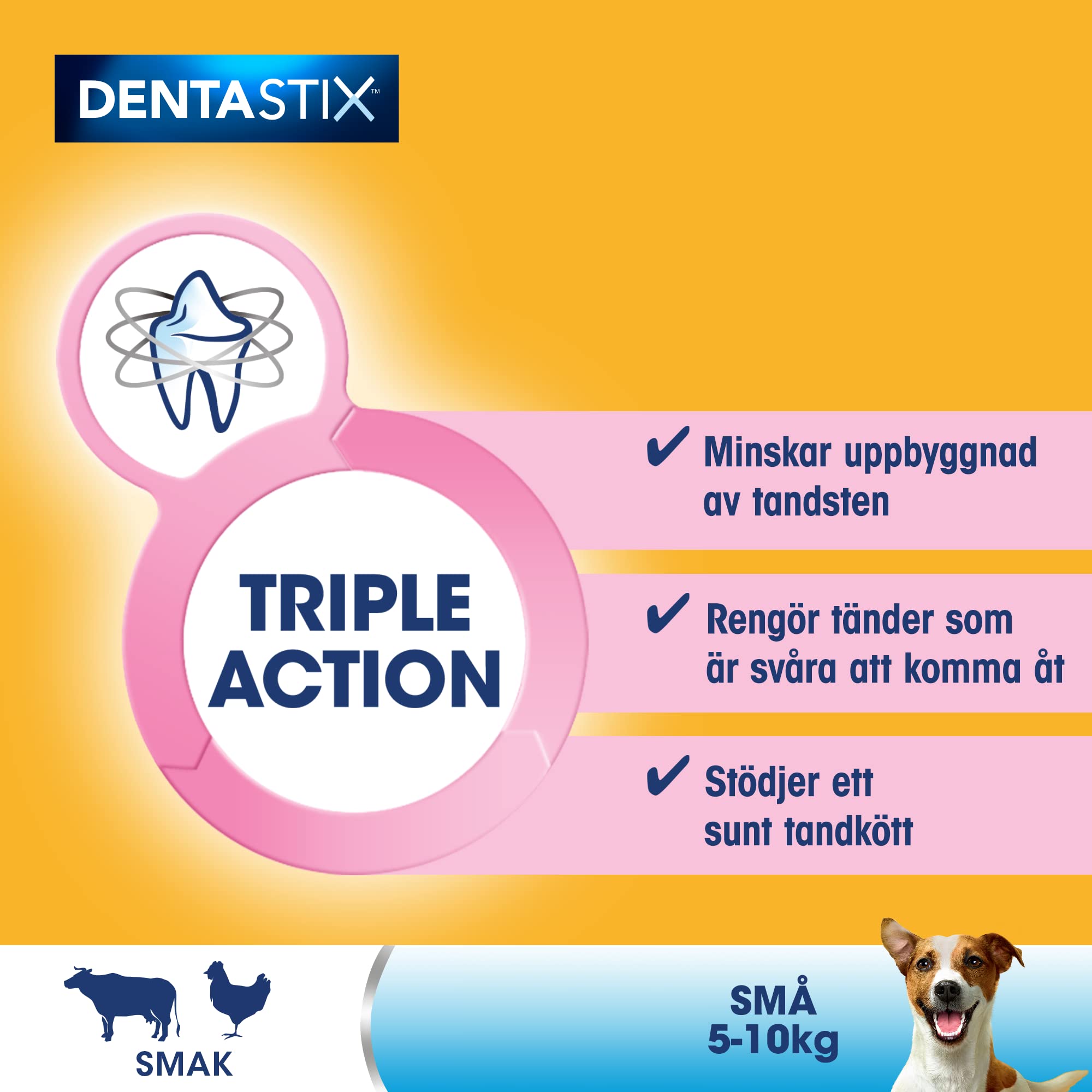 Pedigree DentaStix Daily Oral Care Merienda para el cuidado dental para perros pequeños - golosinas para perros con sabor a pollo y ternera para todos los días - 112 barras (4 x 28 piezas)