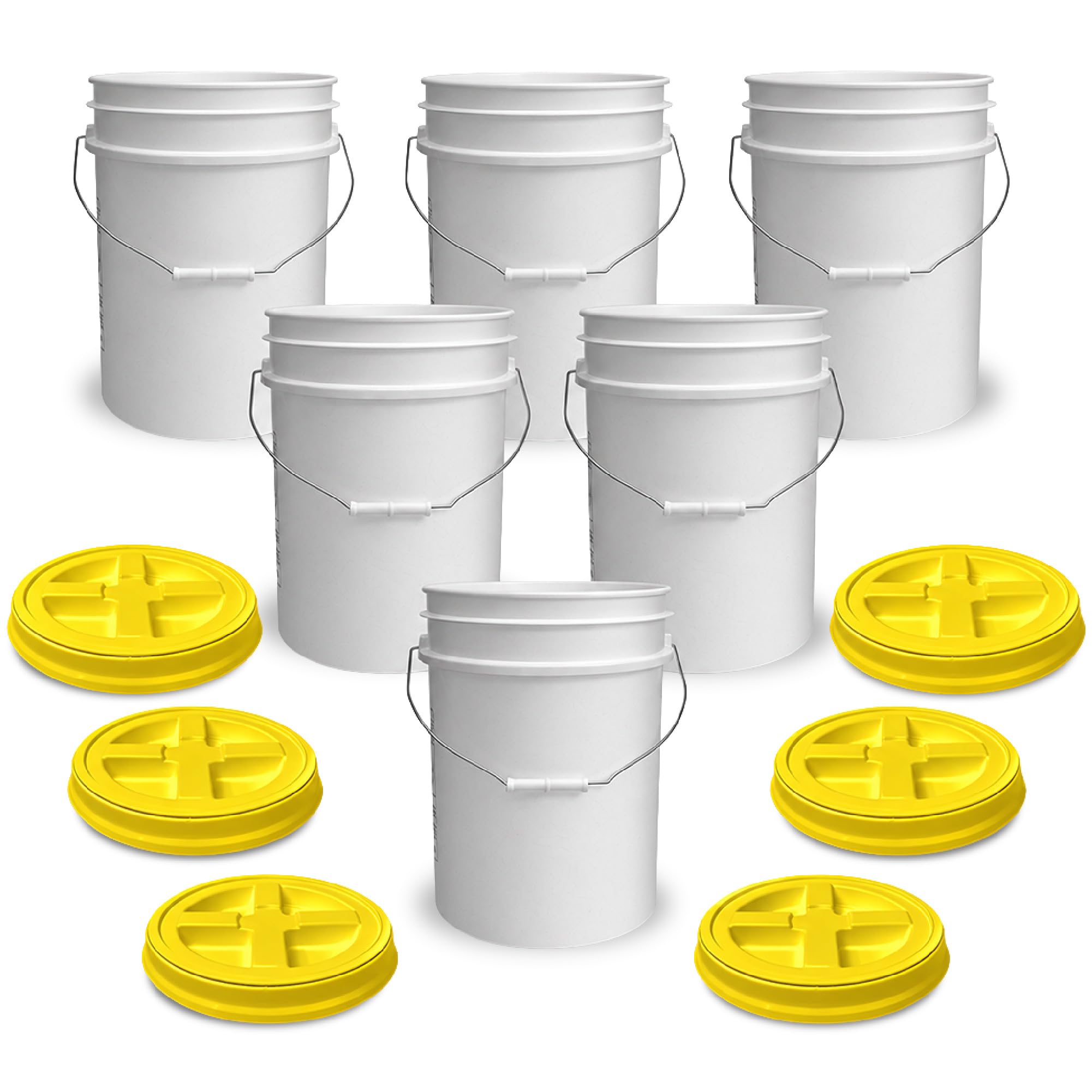 ePackageSupply 5 Gallon Bucket - Food Grade w/Lid BPA-Free, White/Yellow, 6