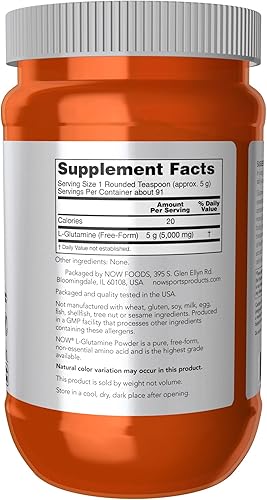 Miniatura 2 de NOW Nutrición deportiva polvo puro de L-glutamina transportador de nitrógeno aminoácidos 1 libra