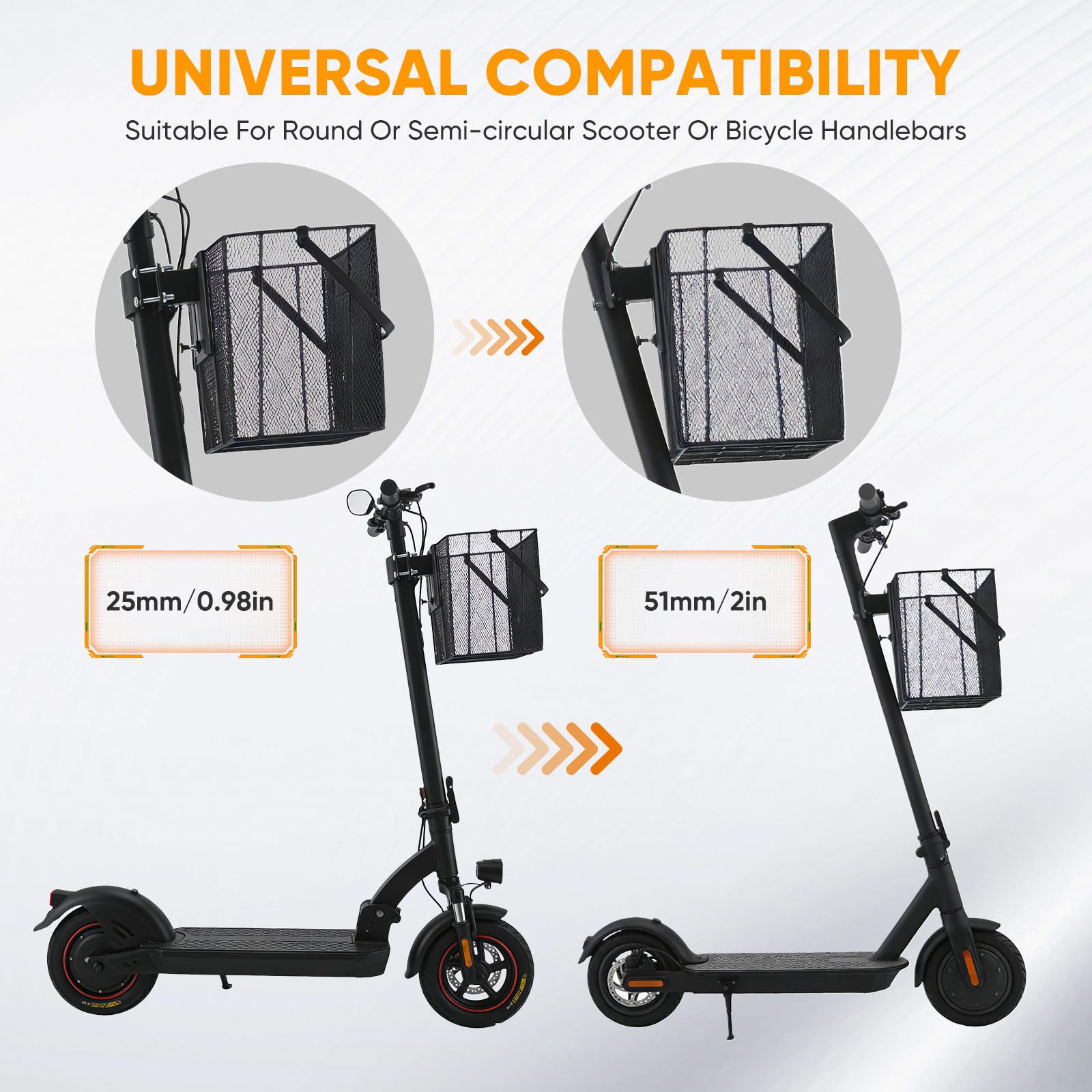 Cestino per scooter elettrico, cestino anteriore per bicicletta, resistente, rimovibile rapidamente, rete di ferro, manubrio per bicicletta, facile da montare e da trasportare