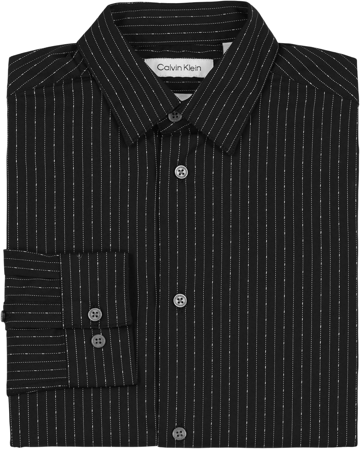 Calvin Klein Boys' Long Sleeve Patterned Dress Shirt, Button-Down Style with Cuffs & Shirttail Hem