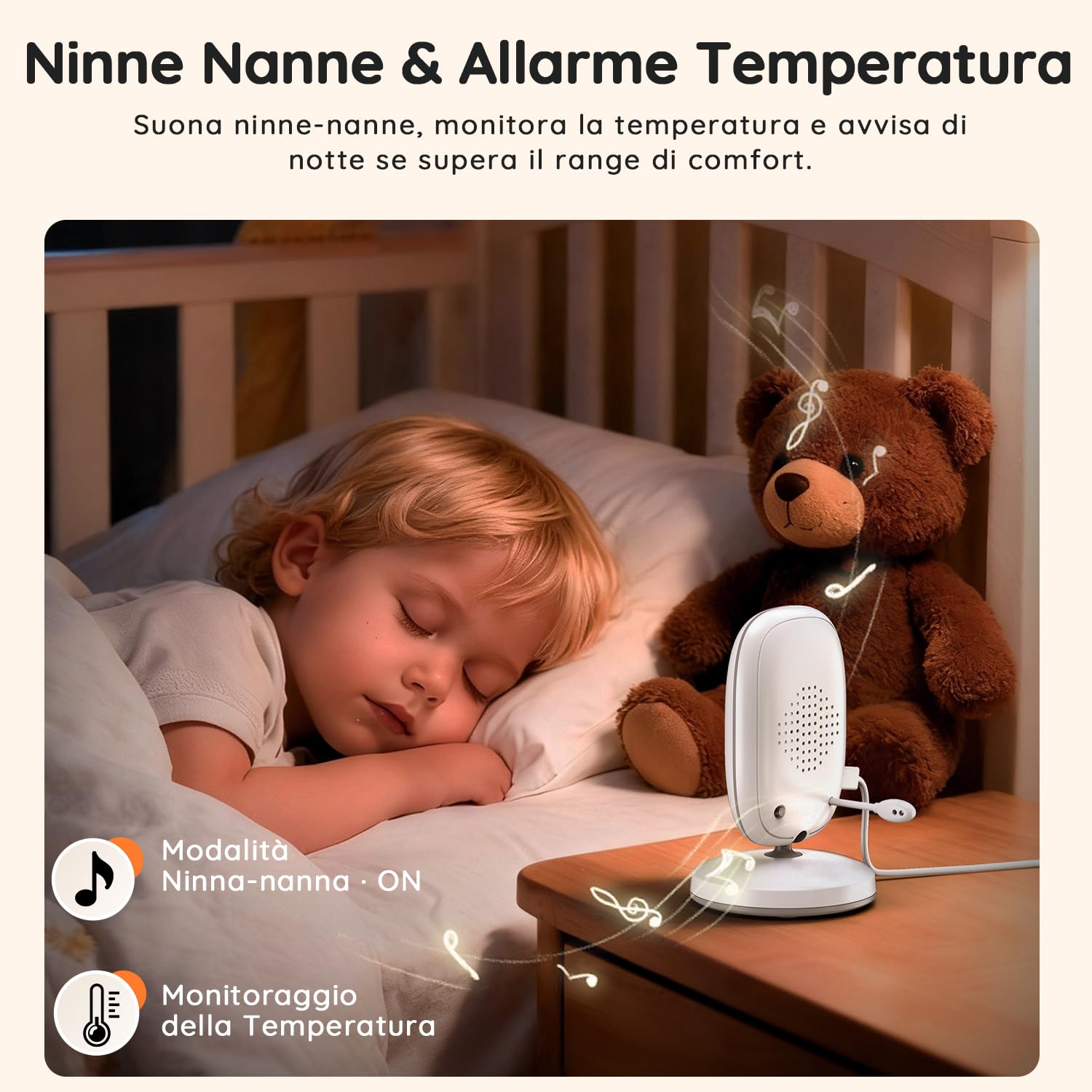 Baby Monitor Video e Audio 5" IPS 1080P, Visione Notturna, VOX, Zoom 3x, Plug & Play Senza WiFi per Neonati