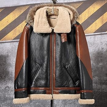 Brown leather jacket with wool Outlet